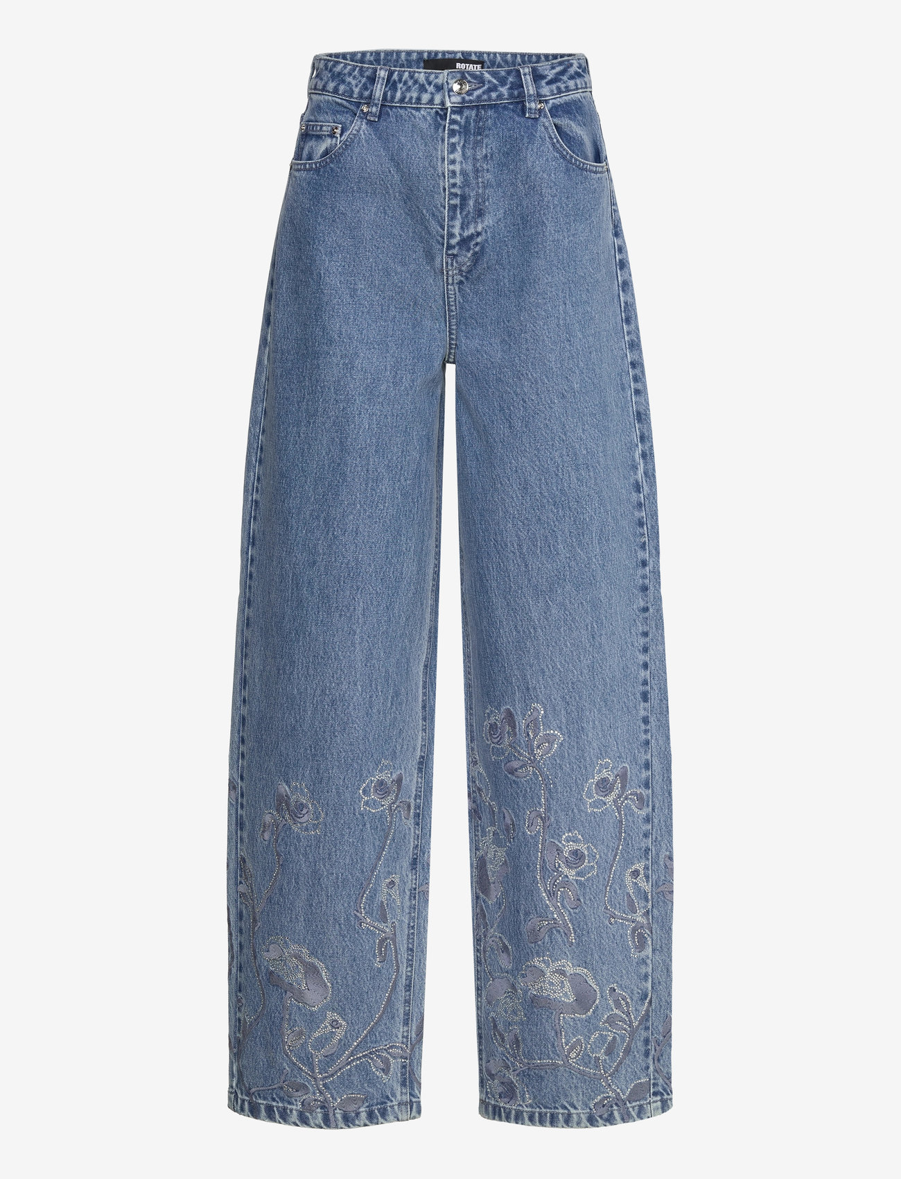 ROTATE Birger Christensen - Rhinestone Wide Leg Jeans - medium blue denim - 0