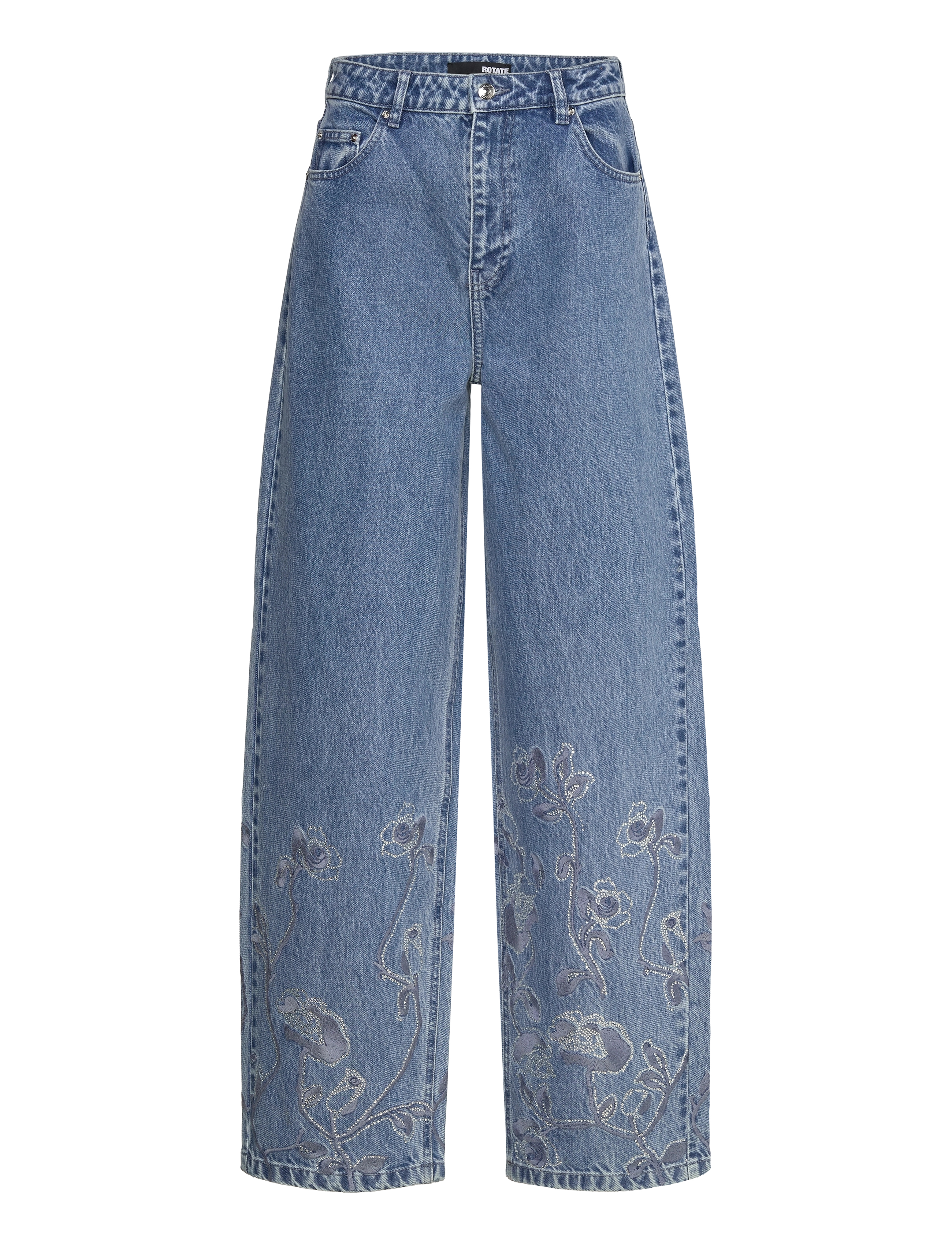 ROTATE Rhinestone Wide Leg Jeans - Clothing - MEDIUM BLUE DENIM / blue