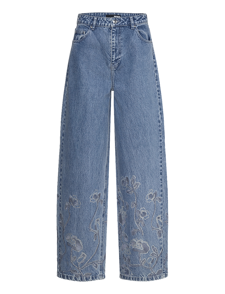 ROTATE - Rhinestone Wide Leg Jeans - brede jeans - medium blue denim - 0