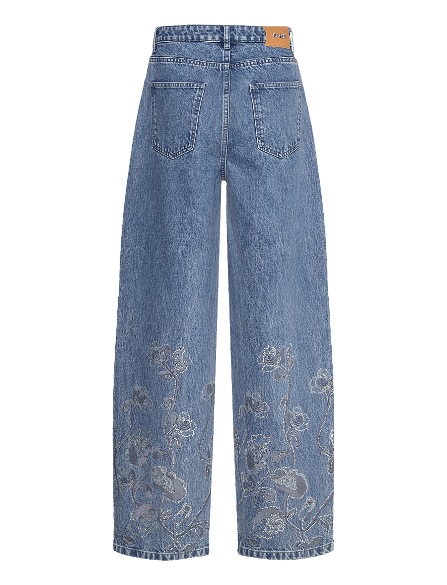 ROTATE - Rhinestone Wide Leg Jeans - brede jeans - medium blue denim - 1