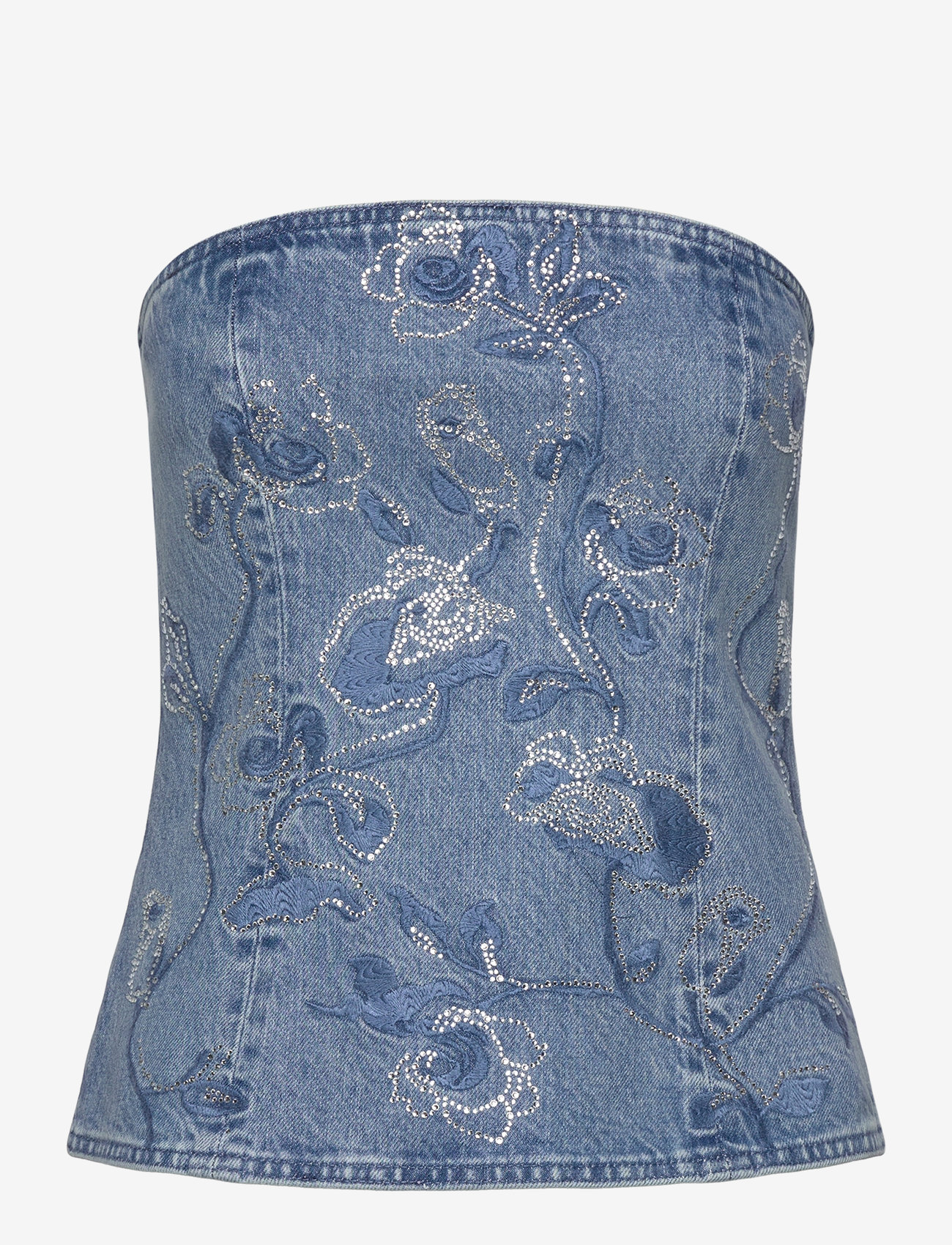 ROTATE Birger Christensen - Rhinestone Top - medium blue denim - 0