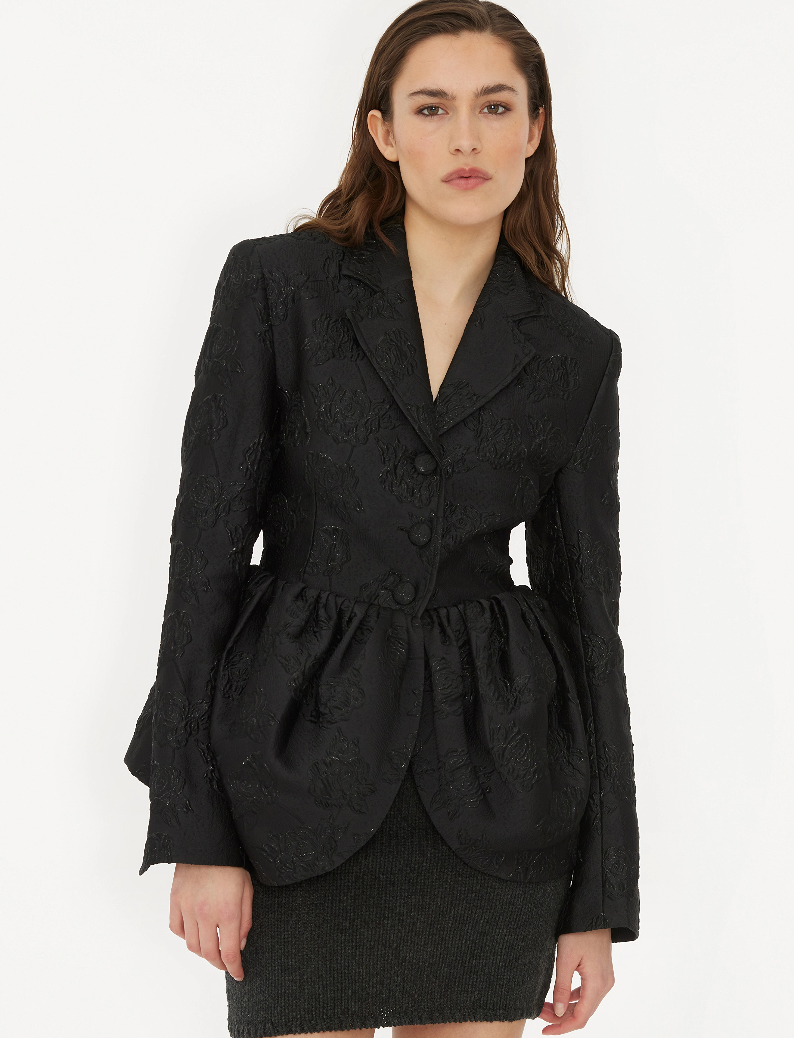 ROTATE Jacquard Draped Blazer, Kvinder, Jacquard Draperet Blazer, Sort, Str: 38