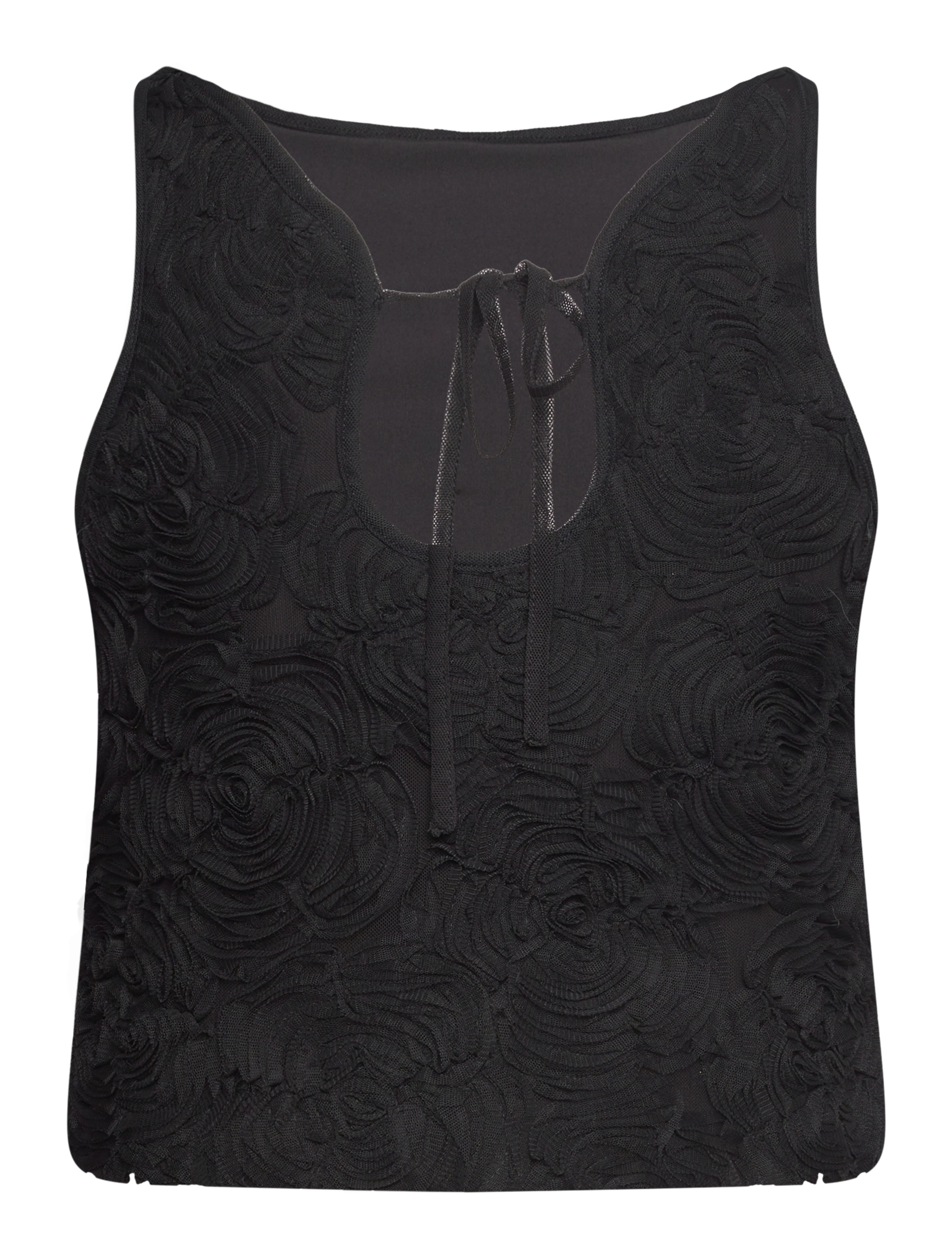 ROTATE - FLOWER MESH BOATNECK TOP - black - 1