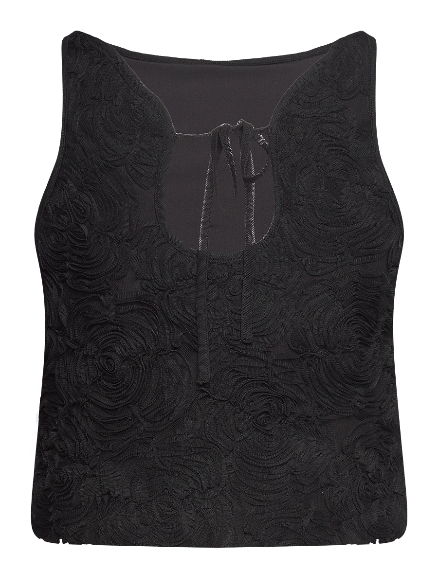 ROTATE - FLOWER MESH BOATNECK TOP - black - 1
