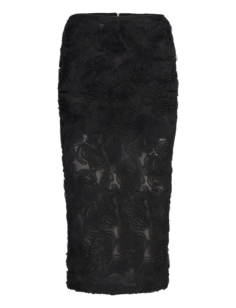 ROTATE Birger Christensen - Flower Mesh Pencil Skirt - midi nederdele - black - 0