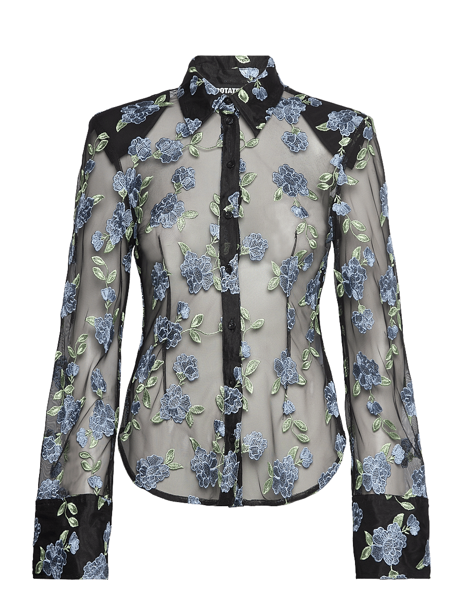 ROTATE - Mesh Fitted Shirt - langærmede skjorter - 1000 black comb. - 0