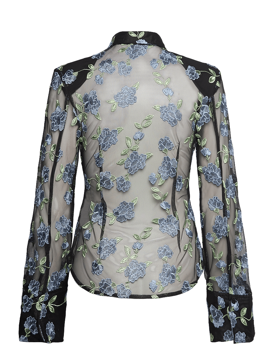 ROTATE - Mesh Fitted Shirt - langærmede skjorter - 1000 black comb. - 1