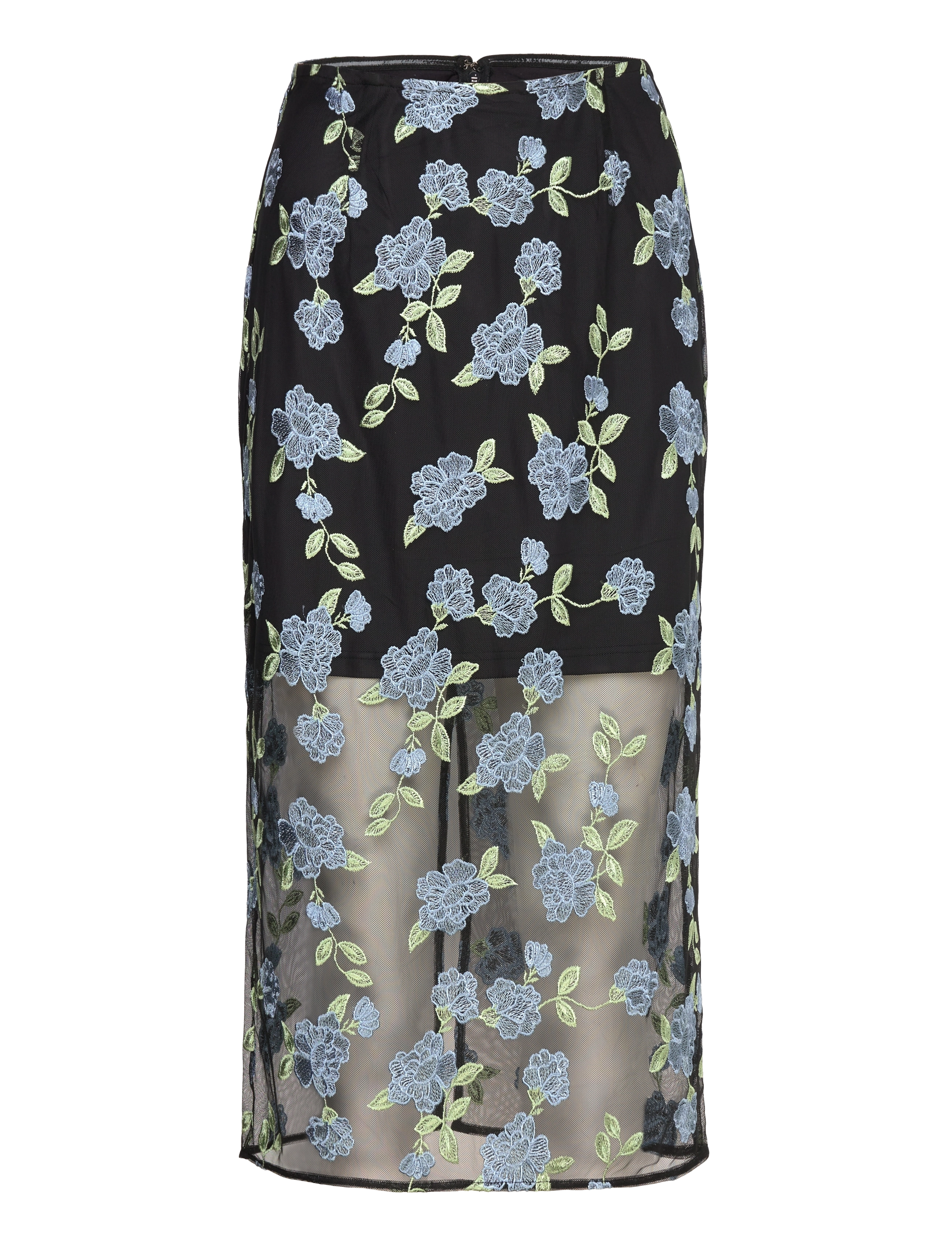 ROTATE Mesh Pencil Skirt, Kvinder, Blomstret Mesh Blyantskørt, Sort, Str: 38