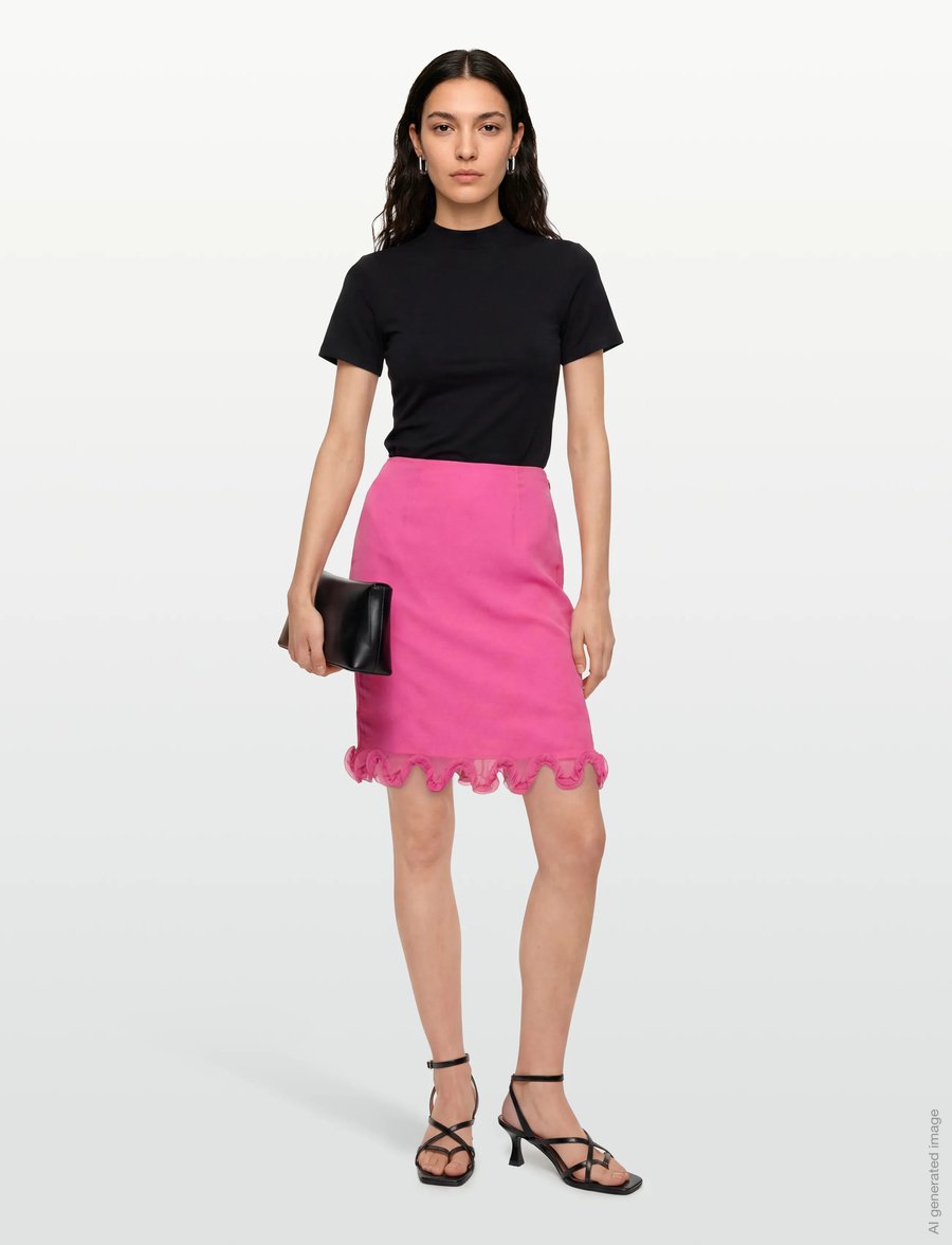 ROTATE - CHIFFON RUFFLE SKIRT - pencil skirts - carmine rose (pink) - 0
