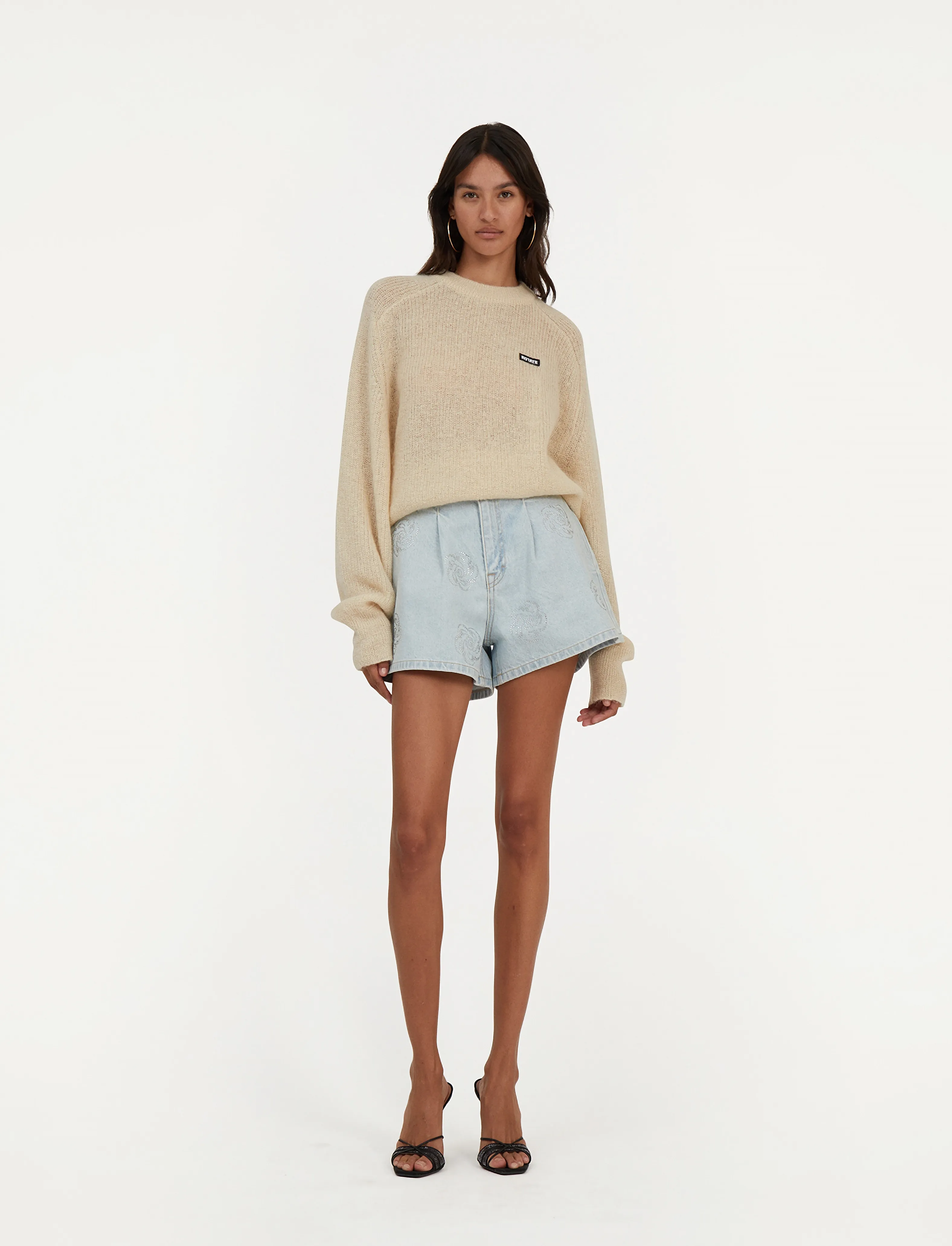 ROTATE - DENIM STUDS SHORTS - jorts - light blue denim - 0