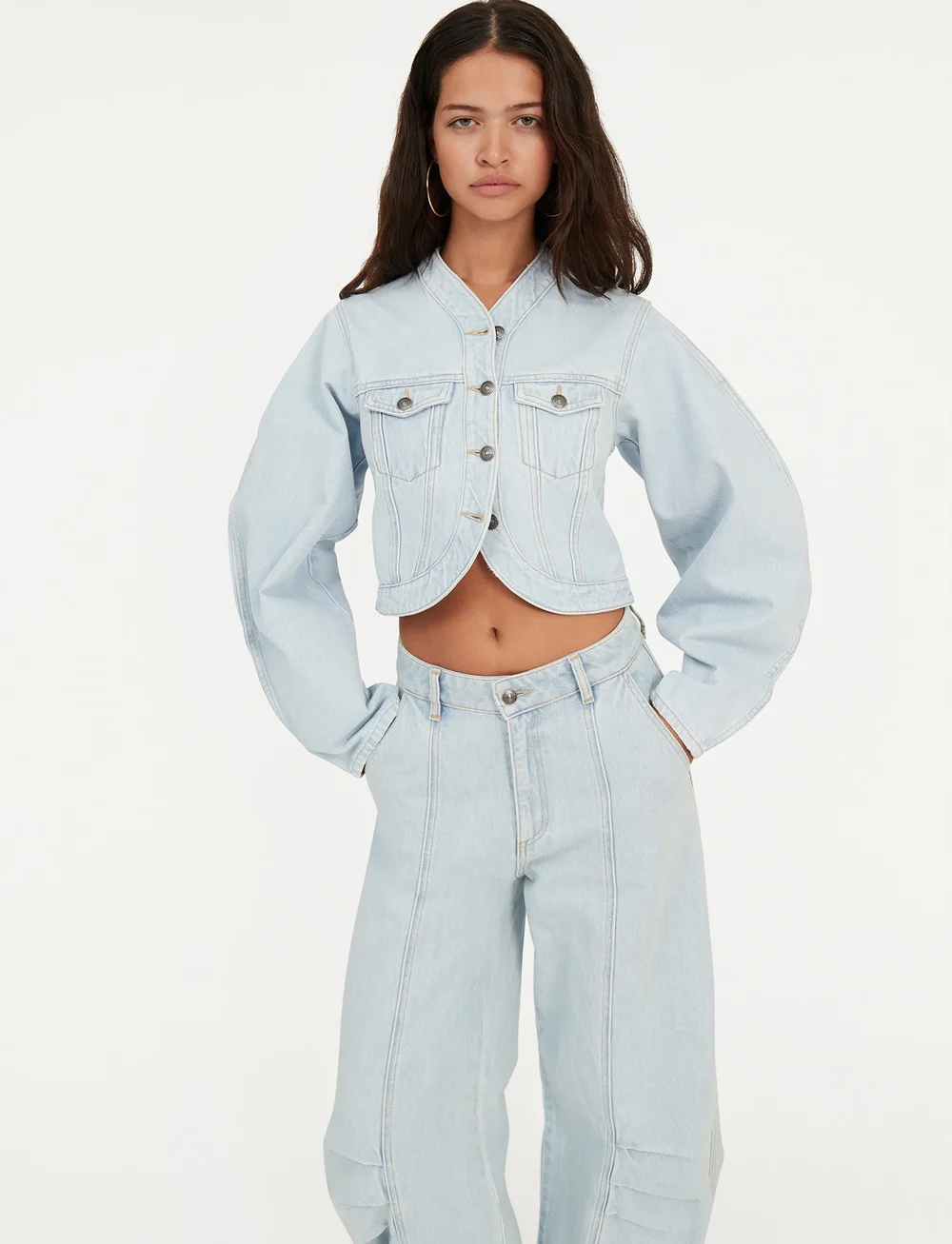 ROTATE Birger Christensen - ROUND SLEEVE DENIM JACKET - denim jackets - light blue denim - 3