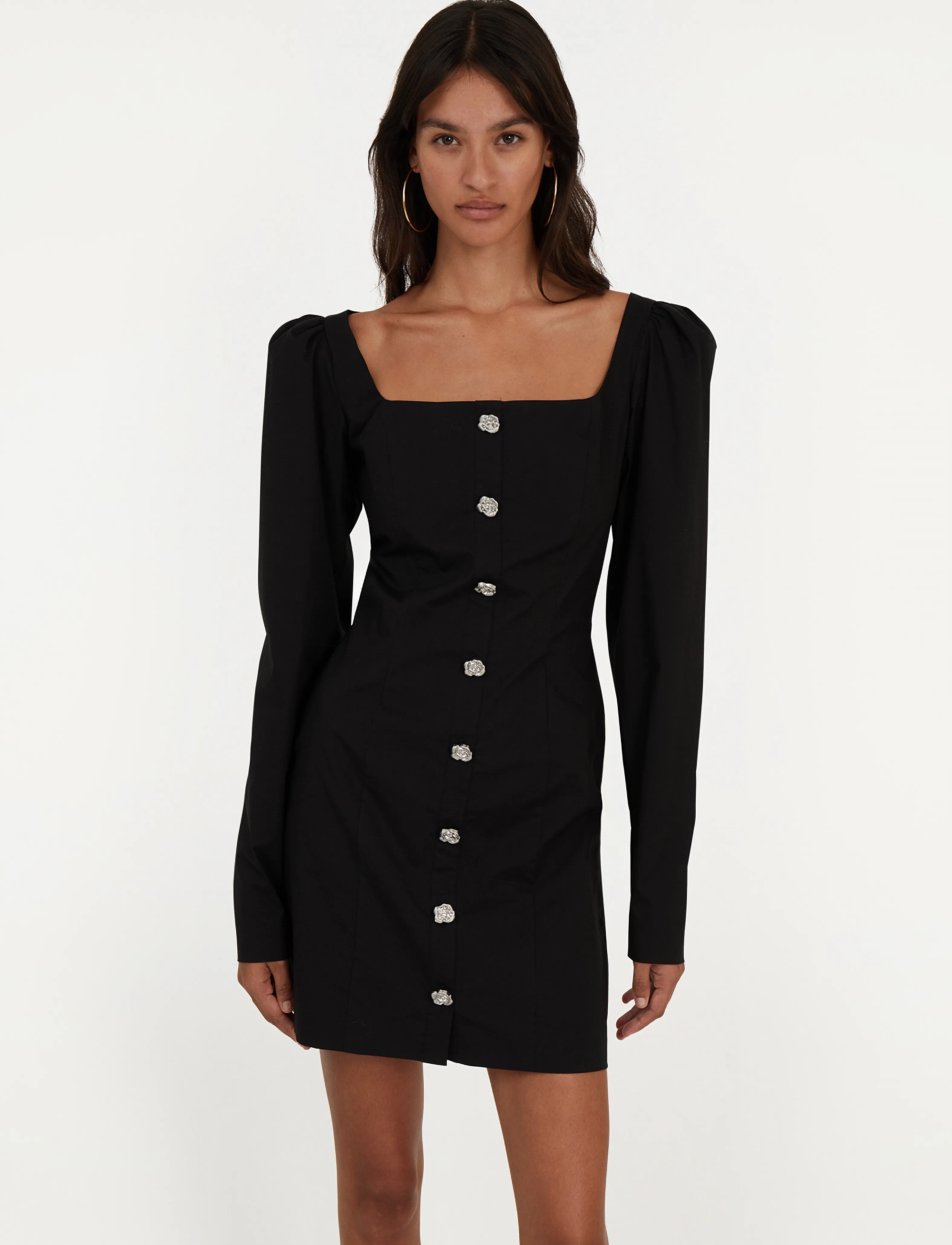 ROTATE - SCOOP NECK LS MINI DRESS - kurze kleider - black - 3