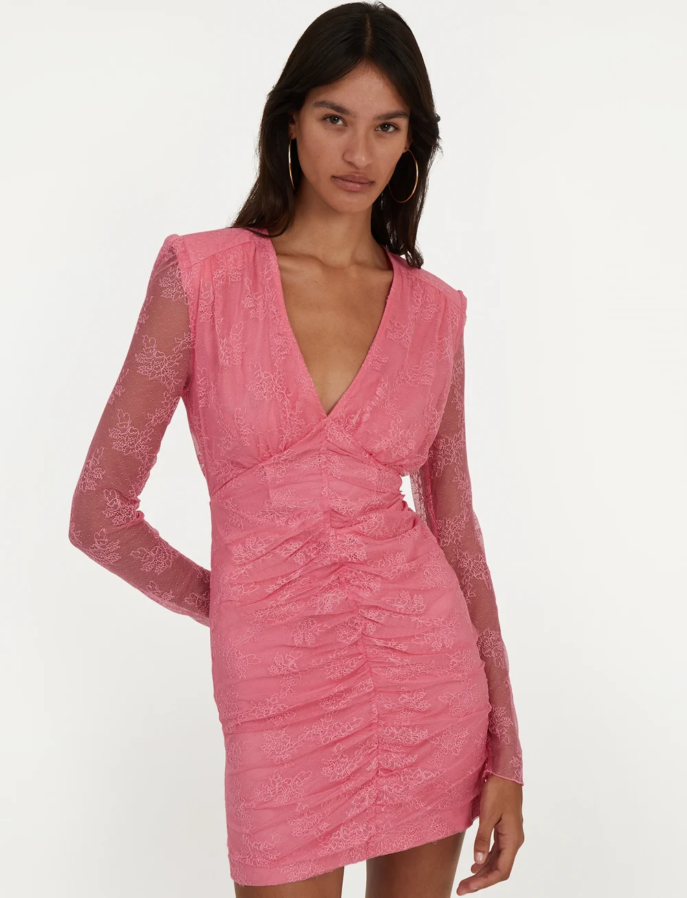 ROTATE Birger Christensen - Lace Mini Ls Dress - sukienki na imprezę - chateau rose - 0