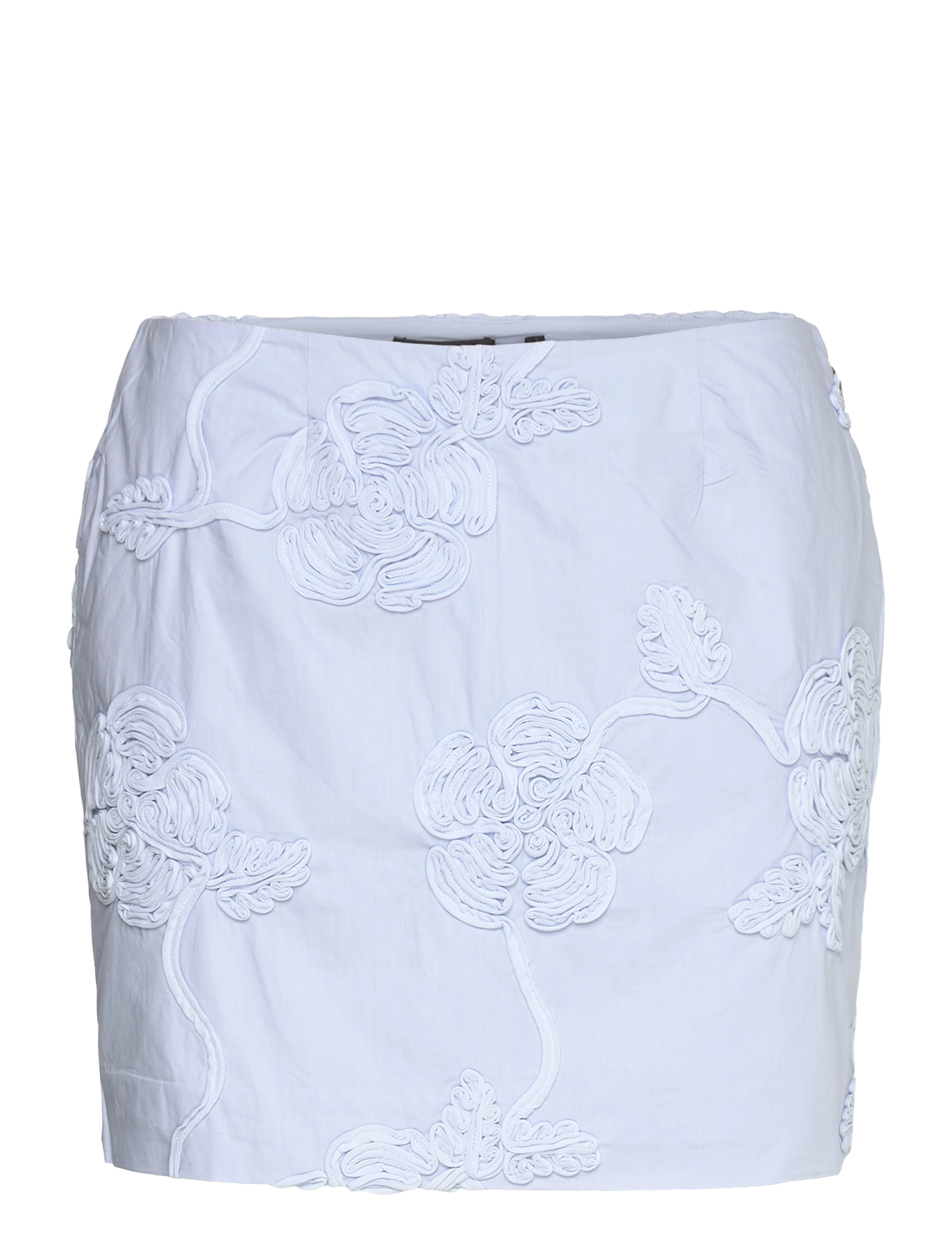 ROTATE Cotton Mini Skirt, Kvinder, Blomsterbroderet Mini Nederdel, Blå, Str: 34