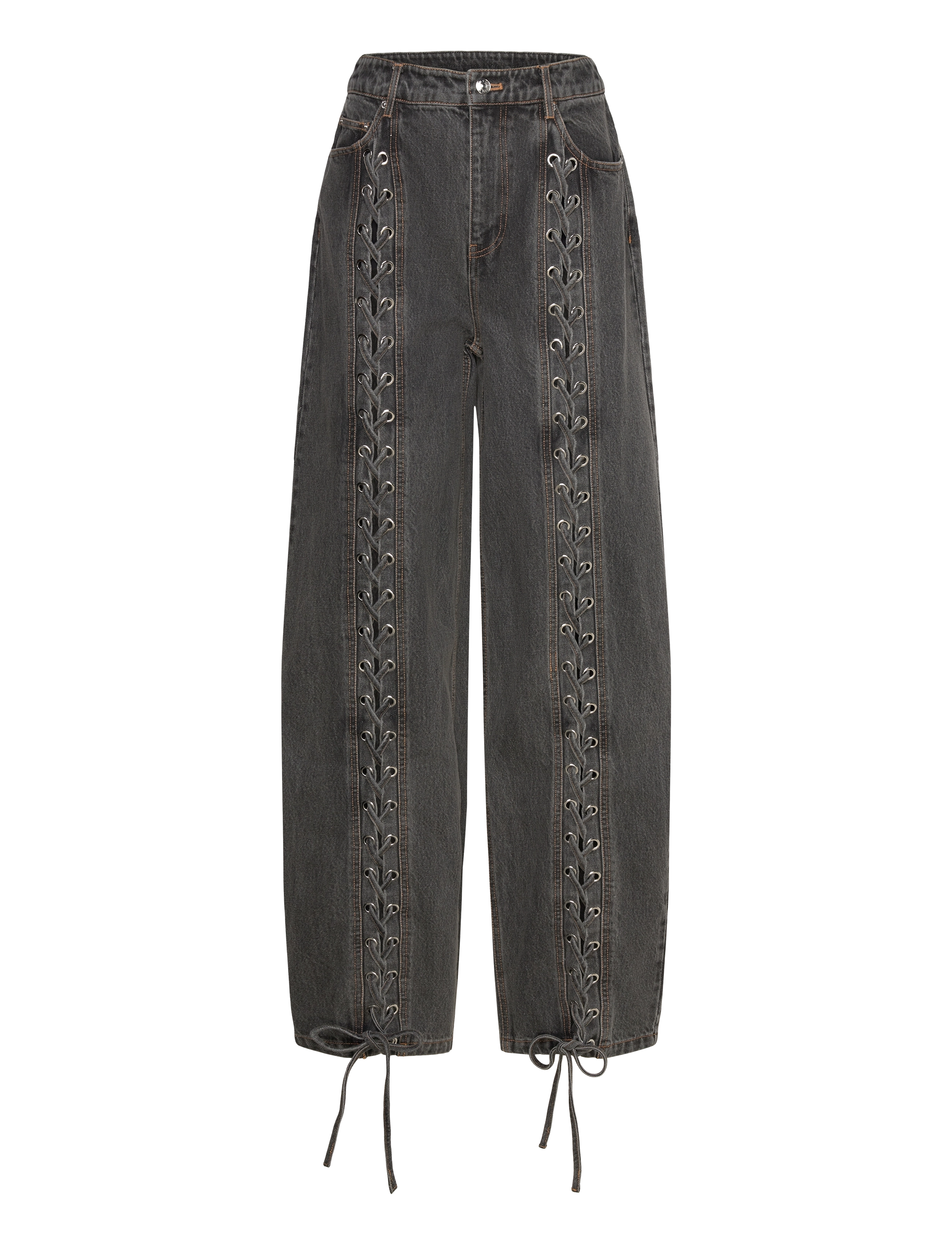 ROTATE DENIM LACED LEG PANTS - Transitional Layering - BLACK / black