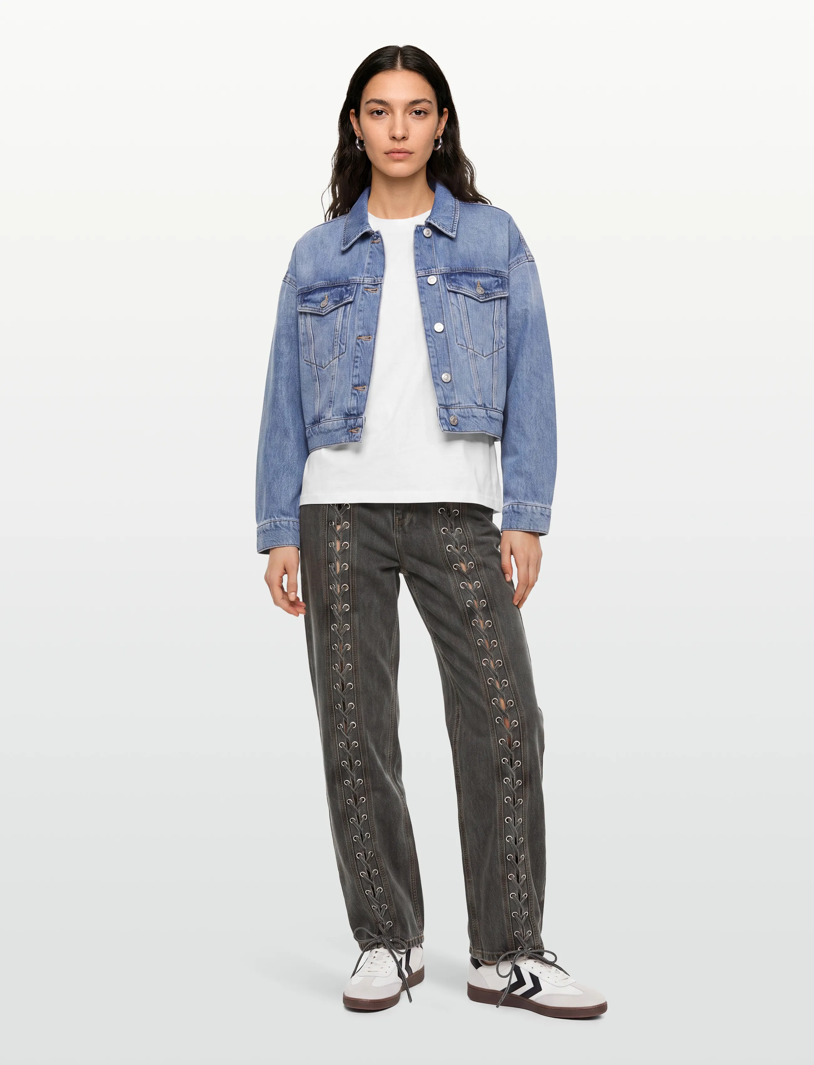 ROTATE Denim Laced Leg Pants, 29, Jeans, Schwarz - Wide, Frauen