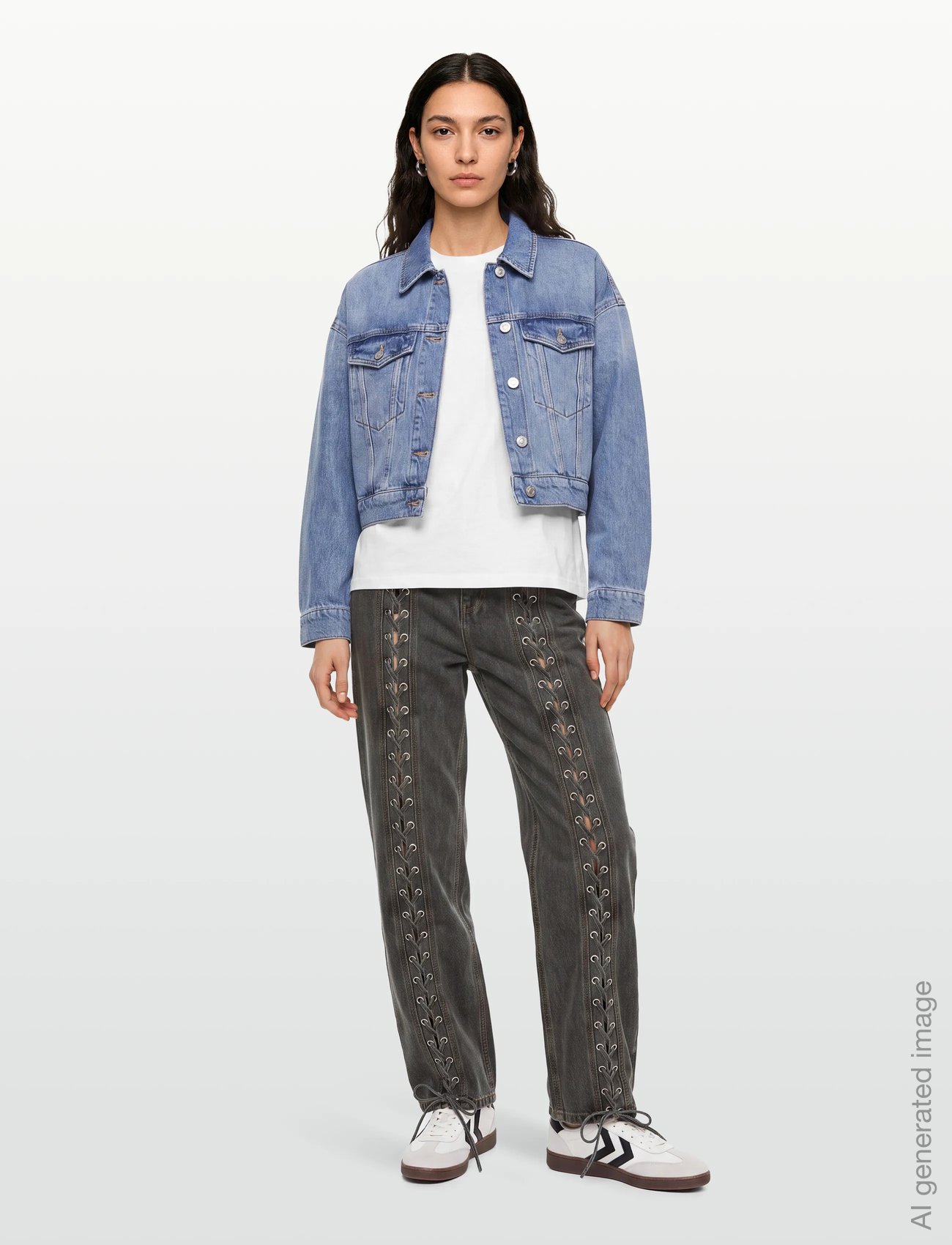 DENIM LACED LEG PANTS