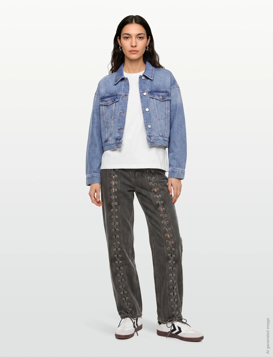 ROTATE - DENIM LACED LEG PANTS - brede jeans - black - 0