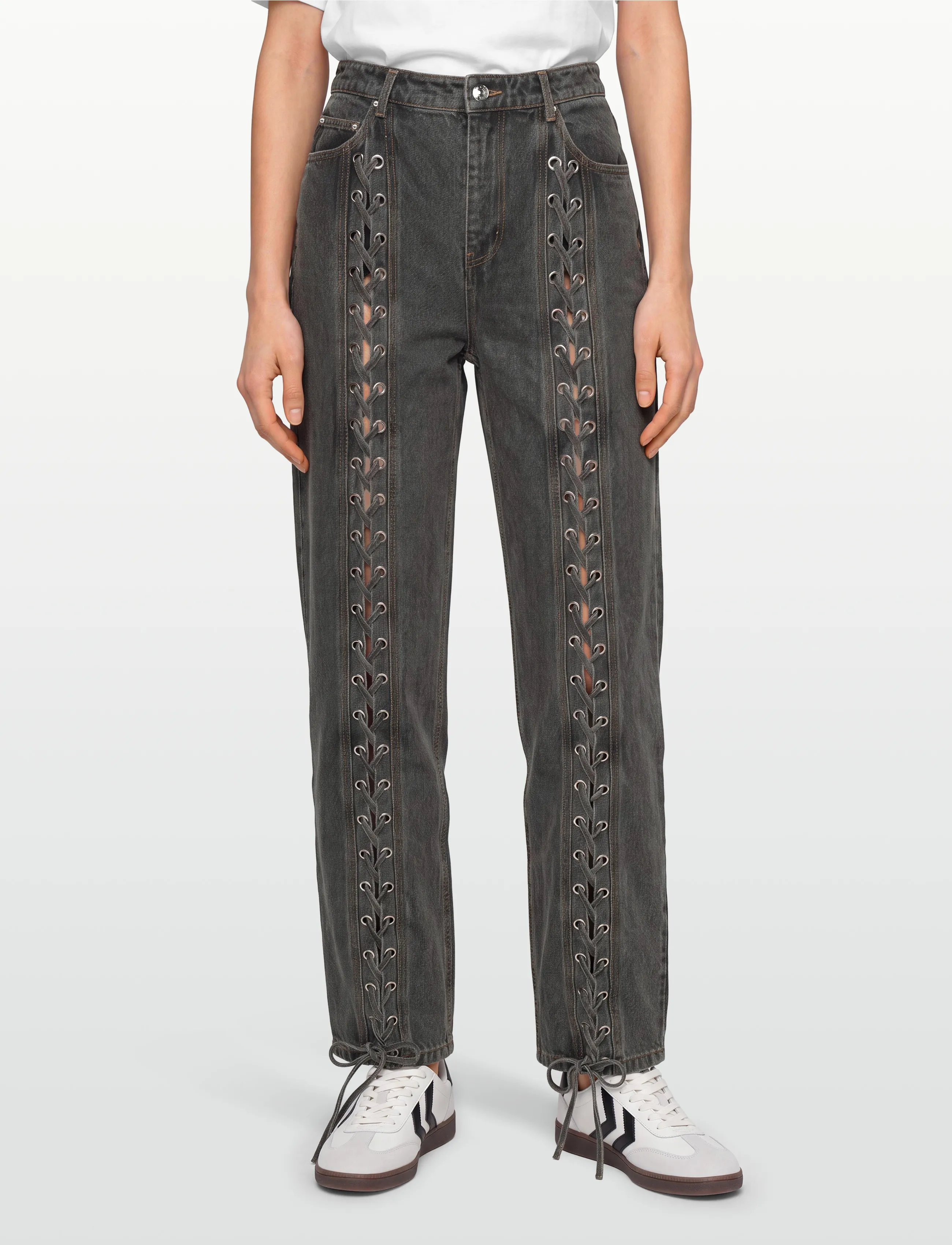 ROTATE - DENIM LACED LEG PANTS - brede jeans - black - 3