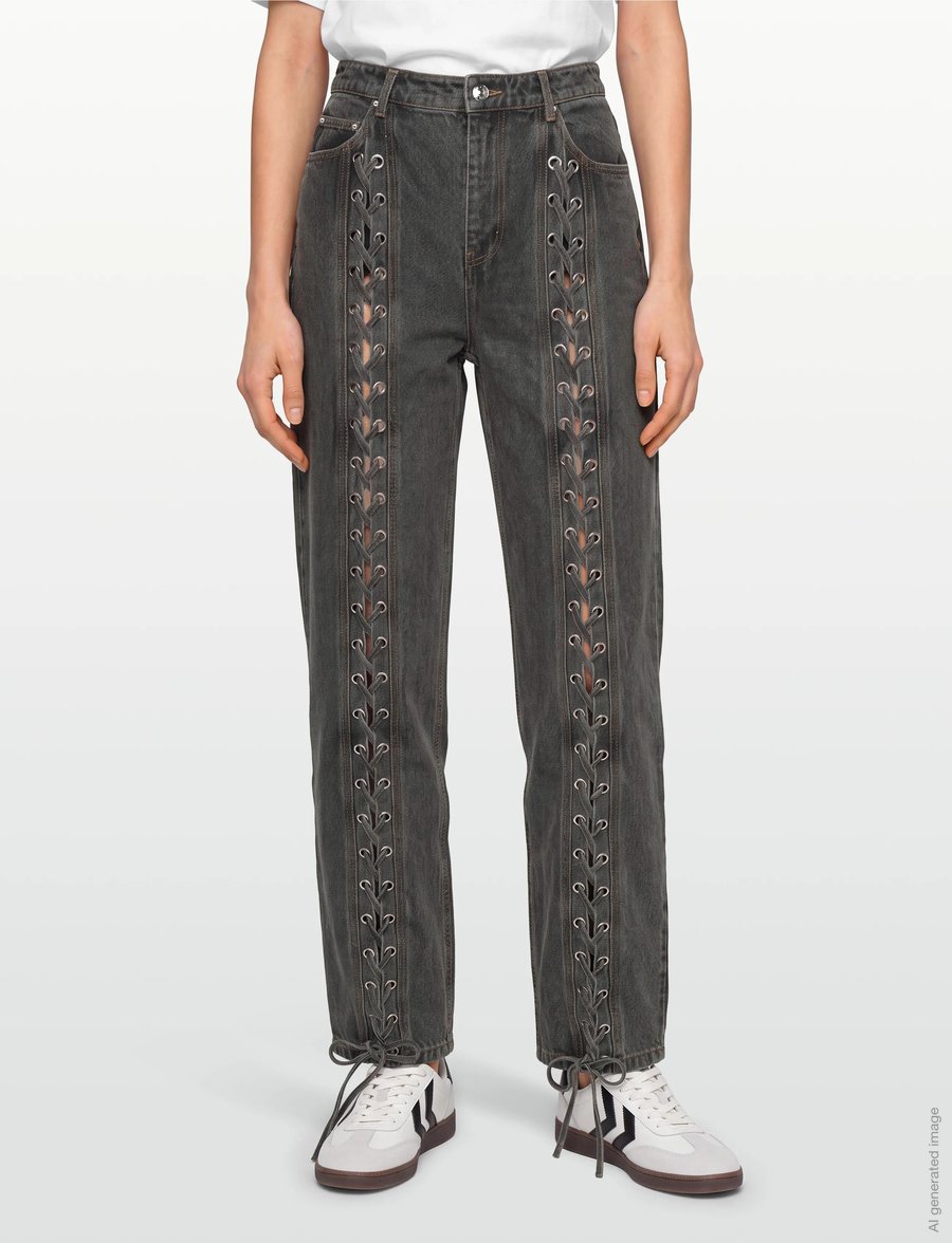 ROTATE - DENIM LACED LEG PANTS - brede jeans - black - 3