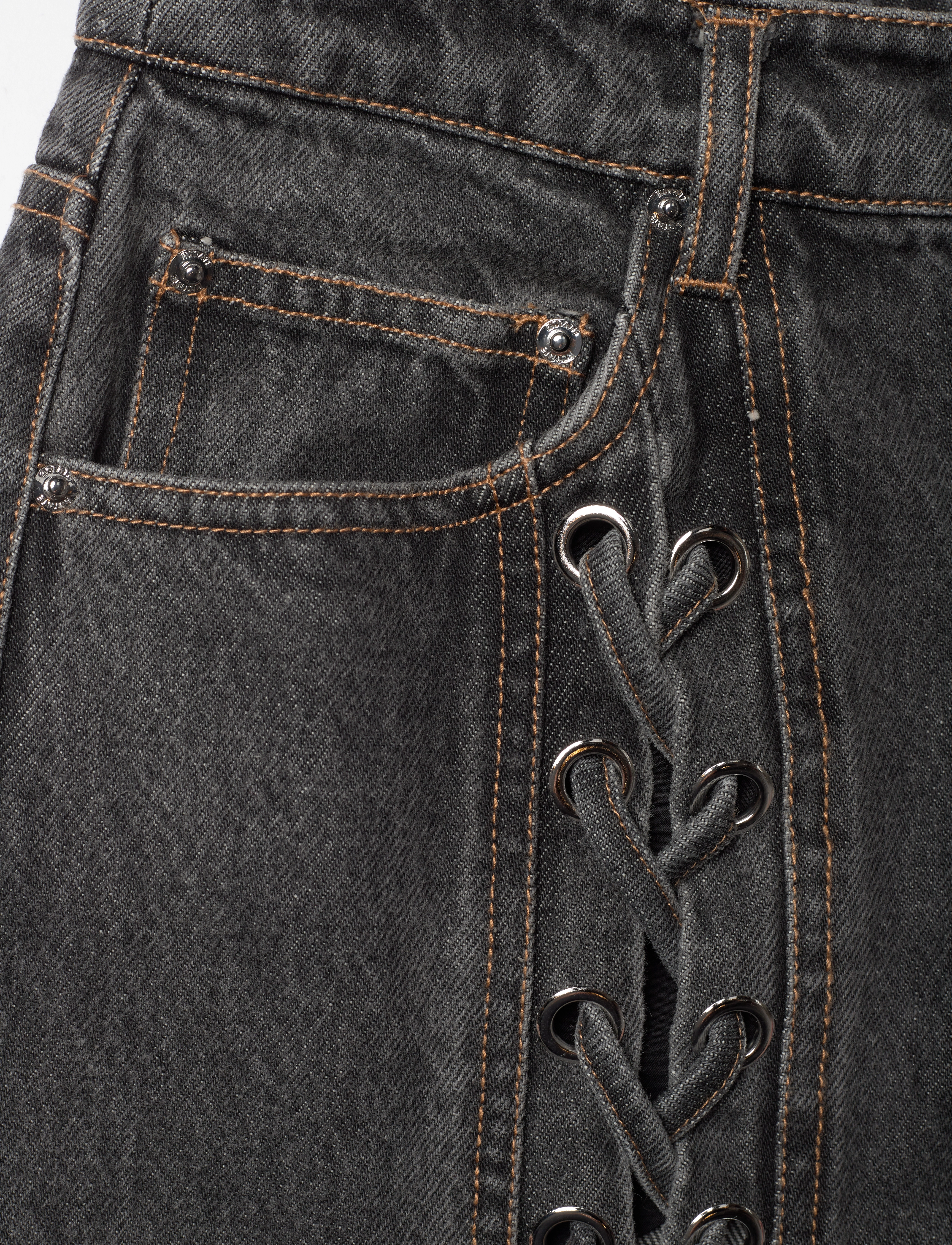 ROTATE - DENIM LACED LEG PANTS - hosen mit weitem bein - black - 2