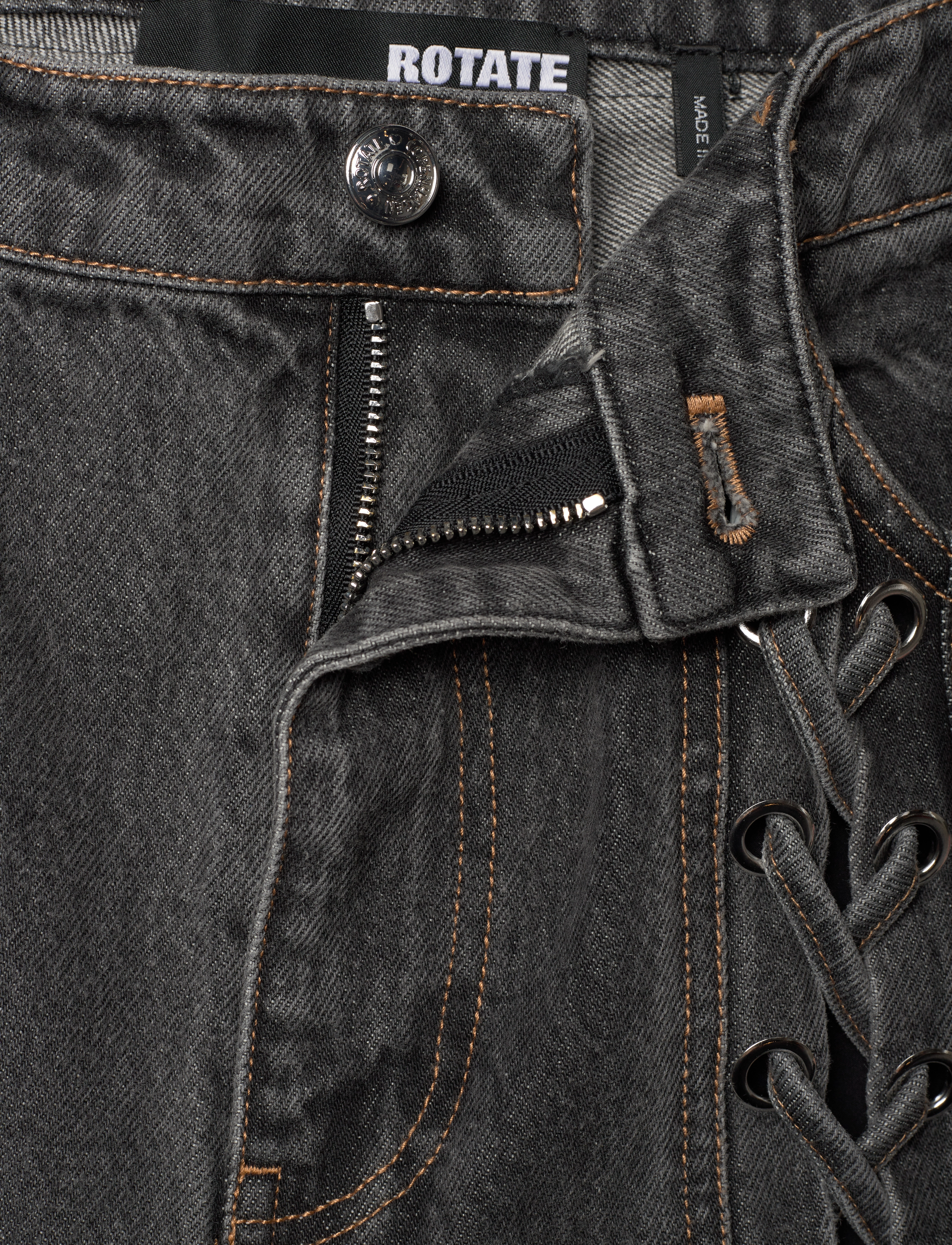 ROTATE - DENIM LACED LEG PANTS - hosen mit weitem bein - black - 3