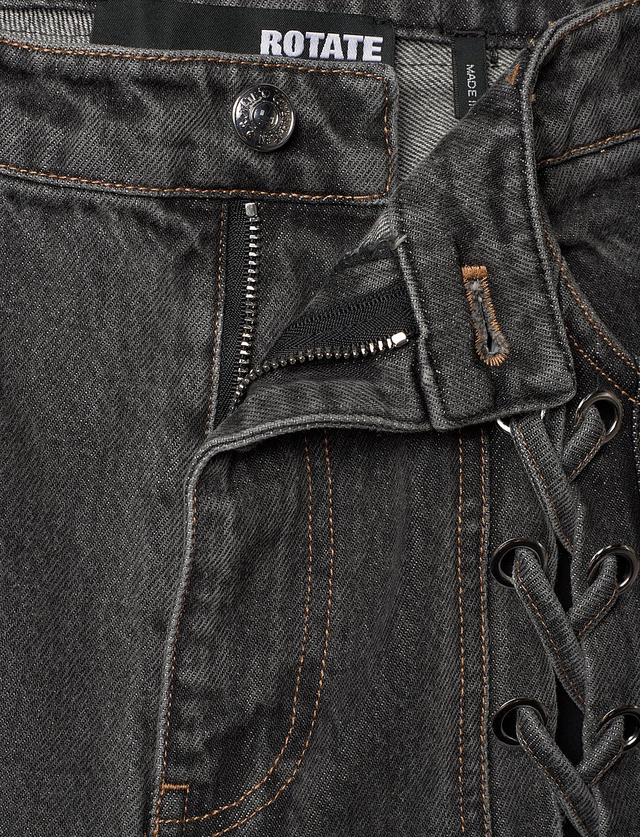 ROTATE - DENIM LACED LEG PANTS - hosen mit weitem bein - black - 3