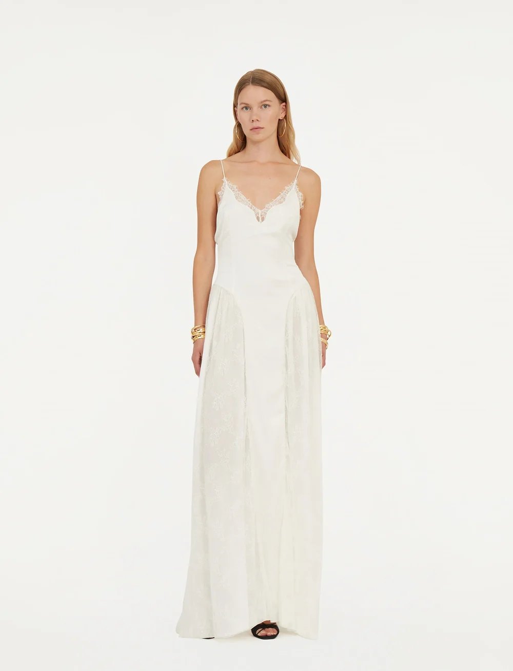 ROTATE Birger Christensen - Satin Lace Maxi Dress - maksikleidid - egret - 0