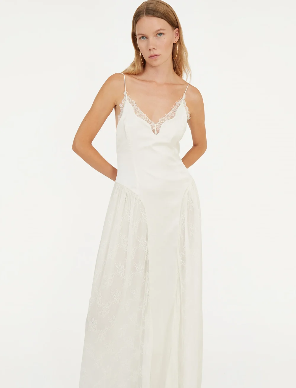 ROTATE Birger Christensen - Satin Lace Maxi Dress - maksikleidid - egret - 3
