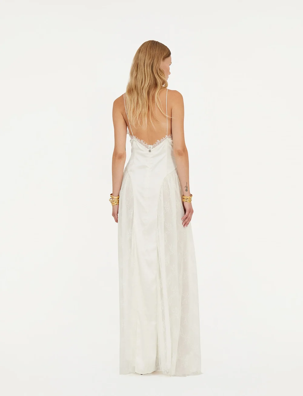 ROTATE Birger Christensen - Satin Lace Maxi Dress - maksikleidid - egret - 4