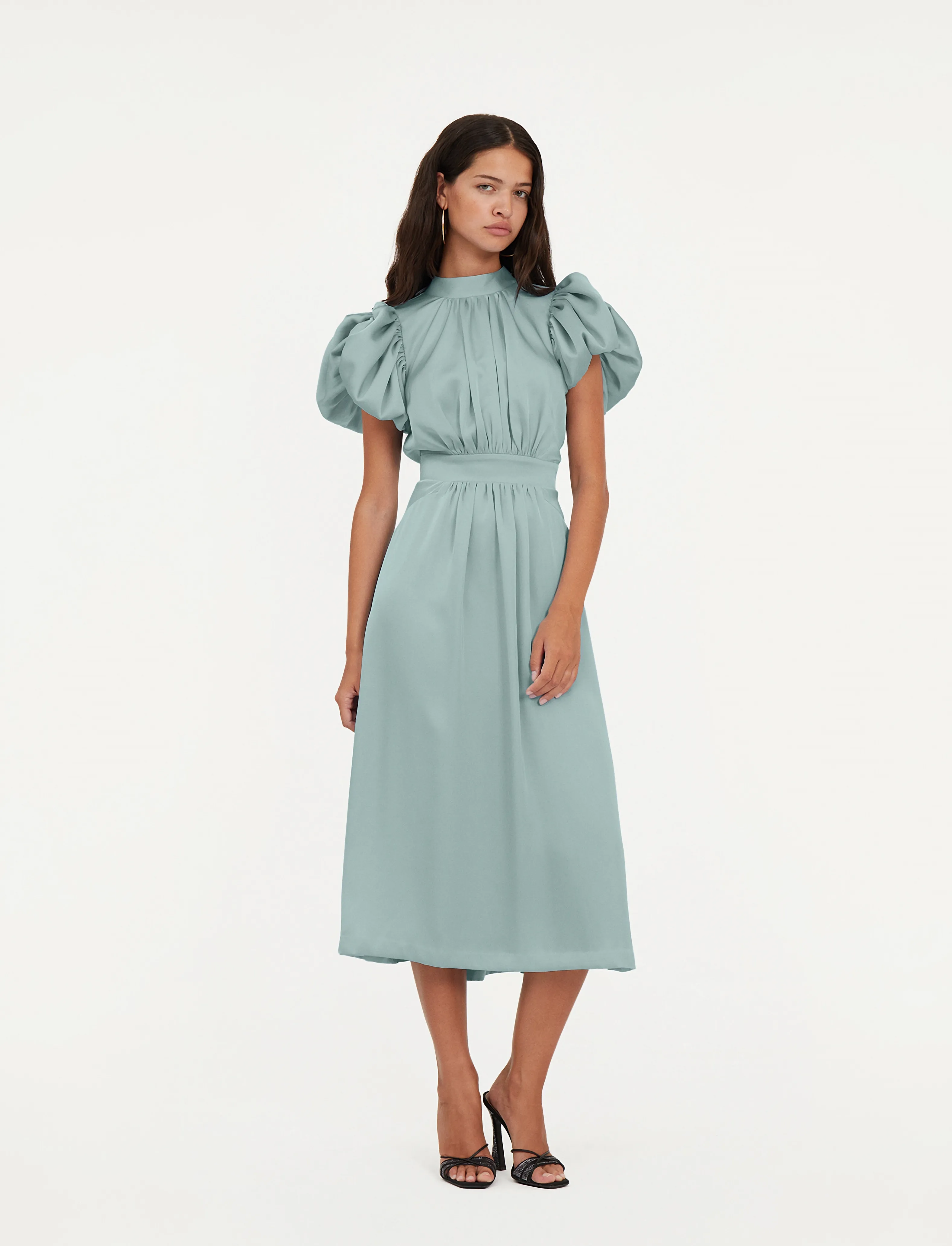 ROTATE Satin Puff Midi Dress, 38, Designer, Blau - Evening Dresses, Frauen
