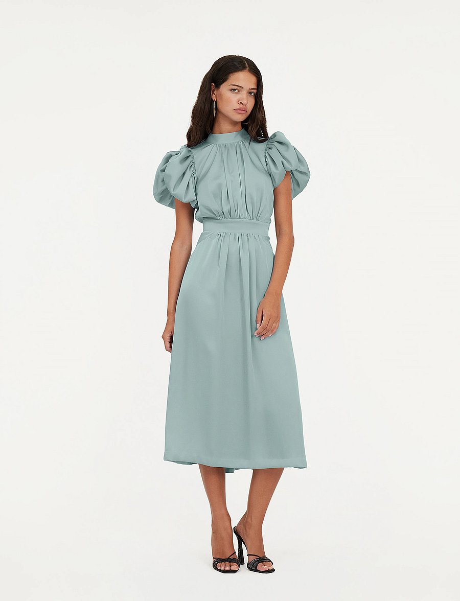 ROTATE - SATIN PUFF MIDI DRESS - festkjoler - blue haze - 0