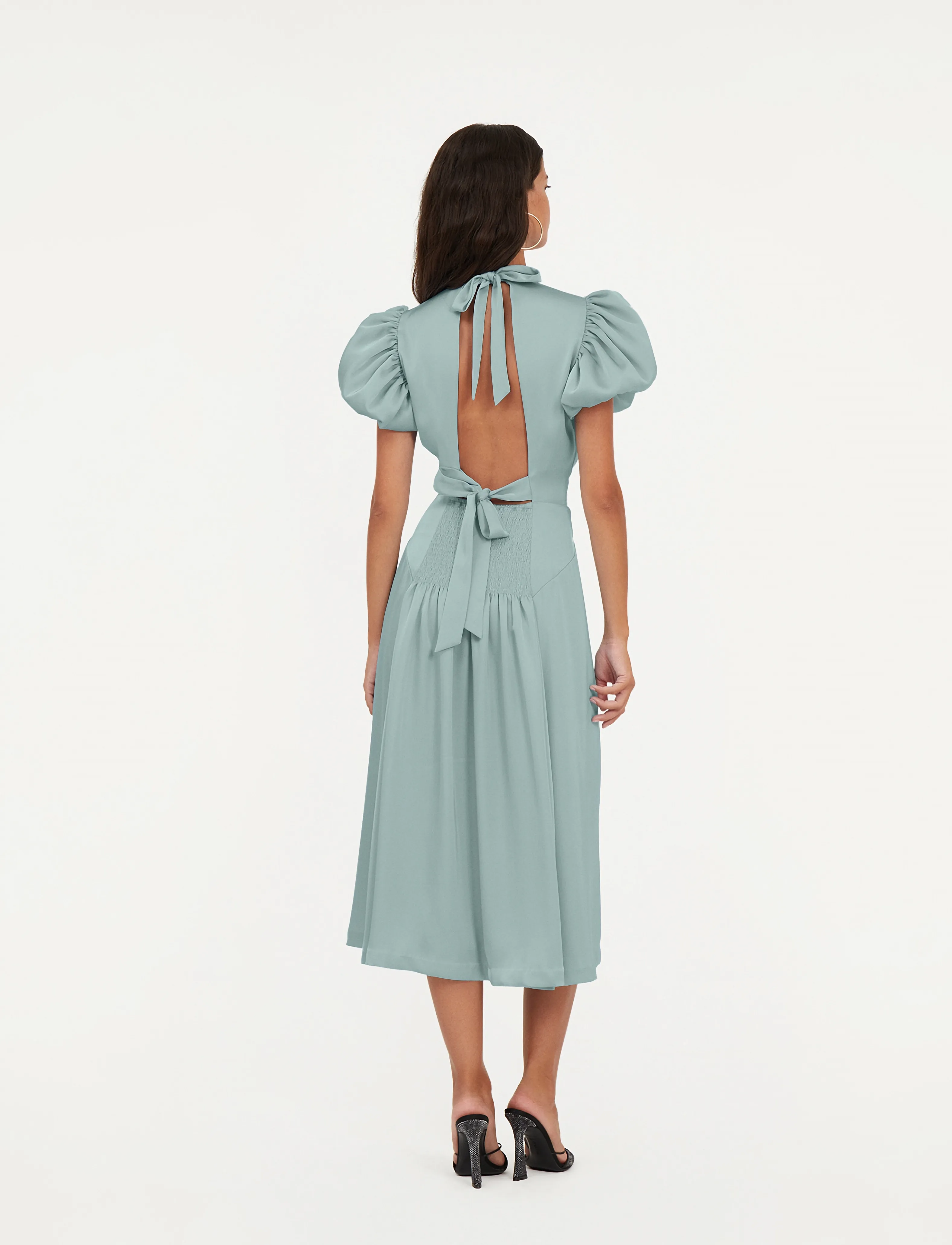 ROTATE - SATIN PUFF MIDI DRESS - festkjoler - blue haze - 3
