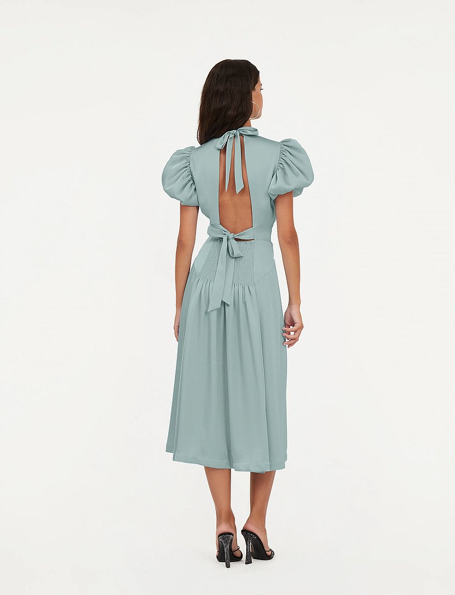 ROTATE - SATIN PUFF MIDI DRESS - festkjoler - blue haze - 3