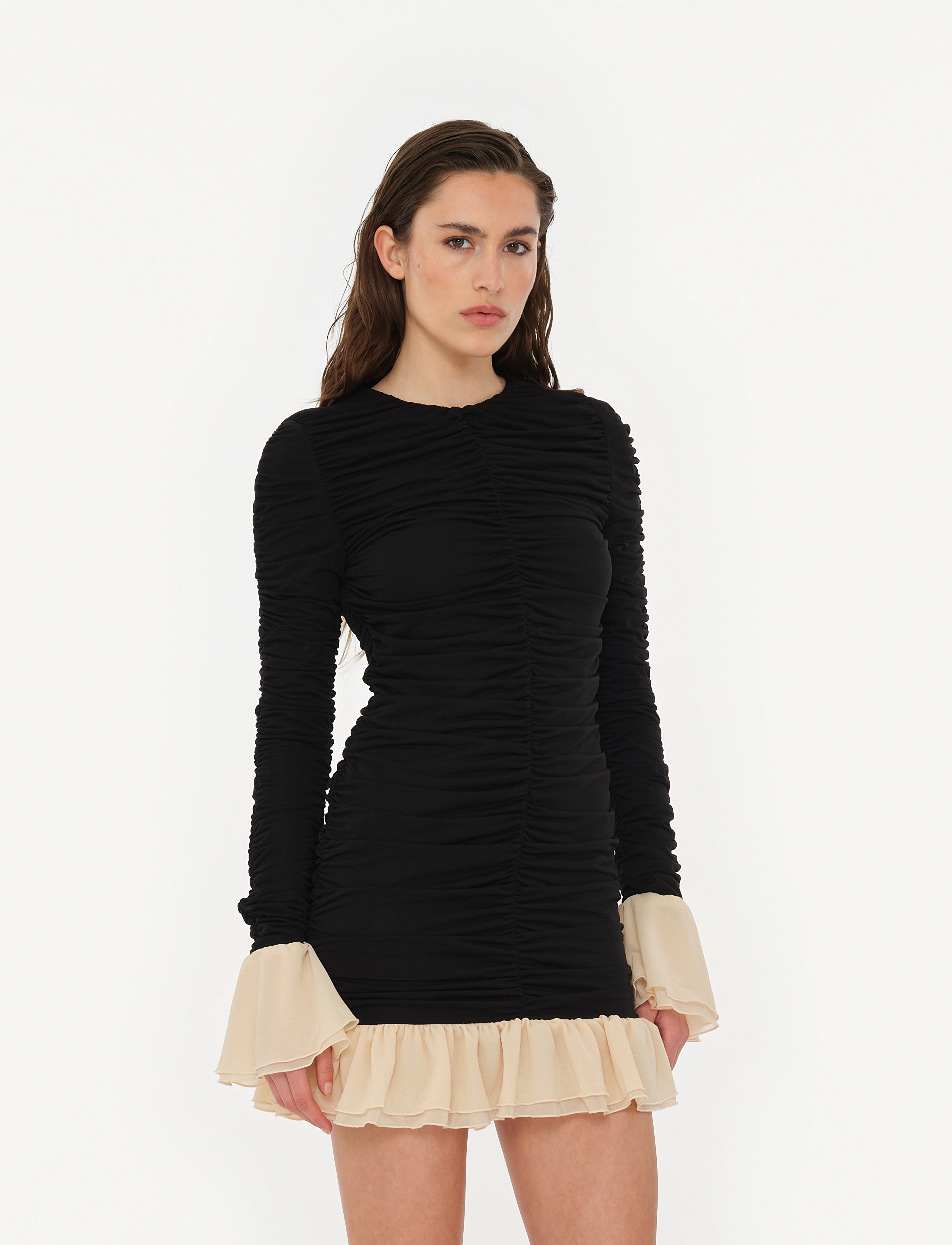 ROTATE Birger Christensen Mini Ruched Ls Dress - Dresses - 1000 BLACK COMB. / black