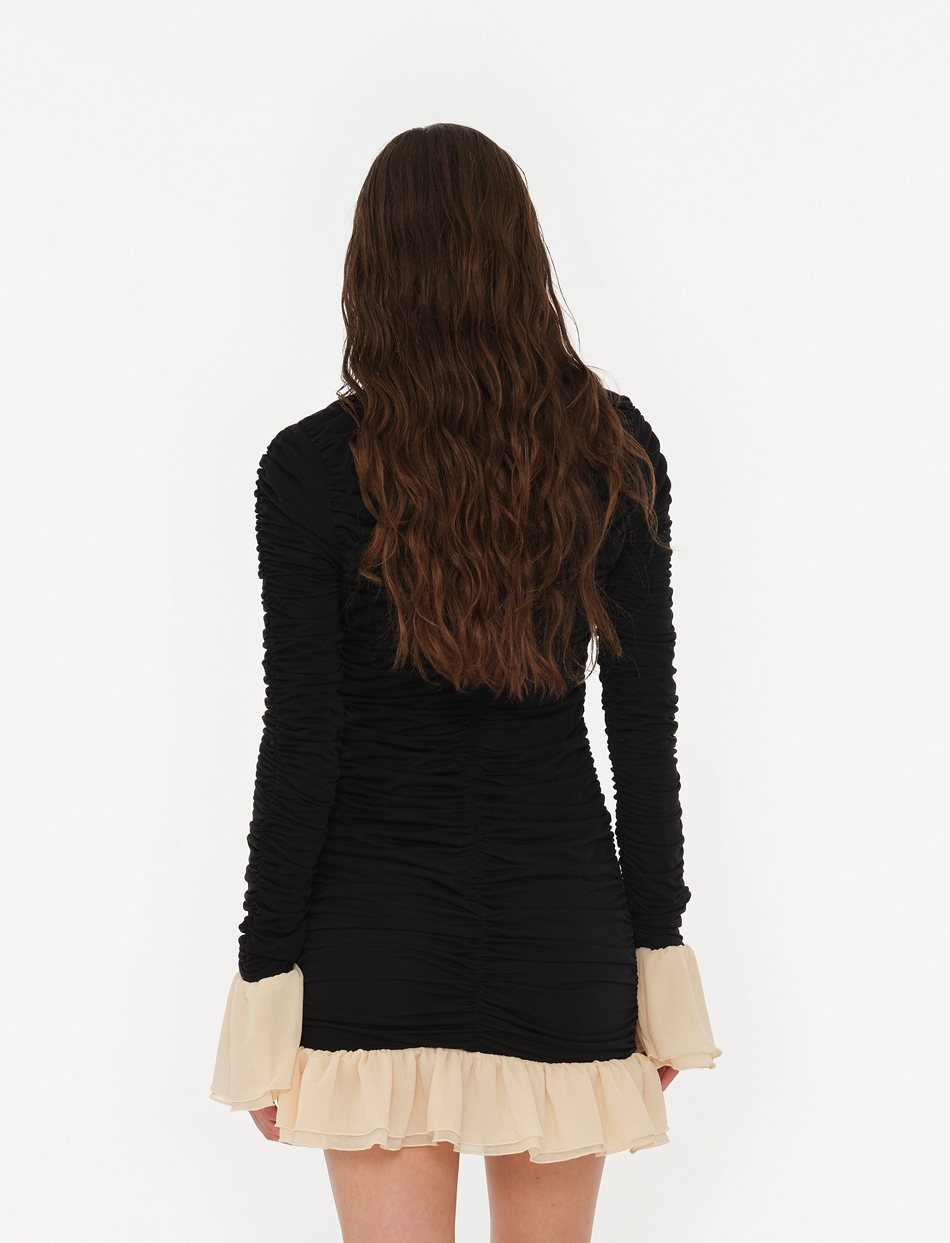 ROTATE - MINI RUCHED LS DRESS - 1000 black comb. - 3