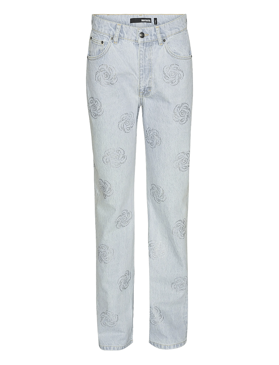 ROTATE - Washed Twill Stud Jeans - suorat farkut - light blue denim - 0