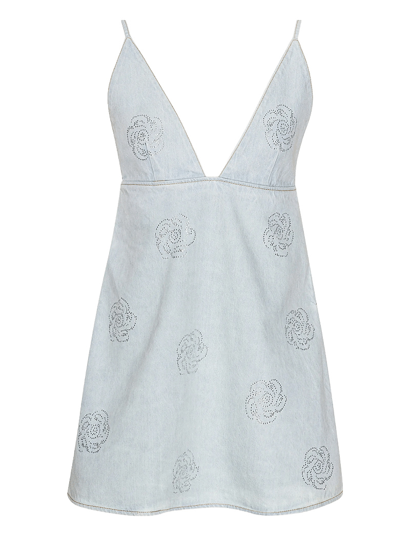 ROTATE Birger Christensen - Denim Stud Mini Dress - jeansklänningar - light blue denim - 2