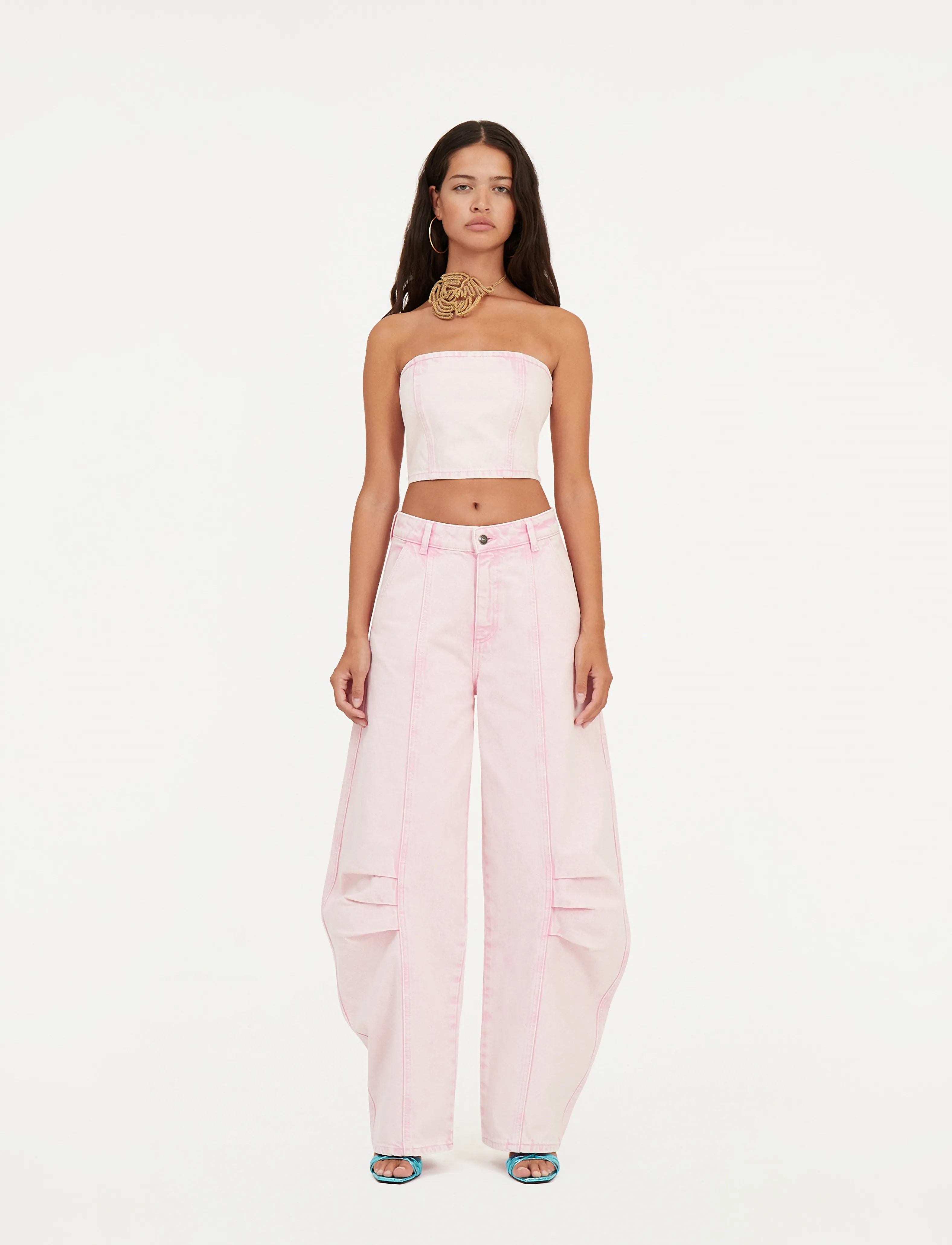 ROTATE CARGO DENIM PANTS - Brede jeans - LIGHT PINK DENIM / pink/rose