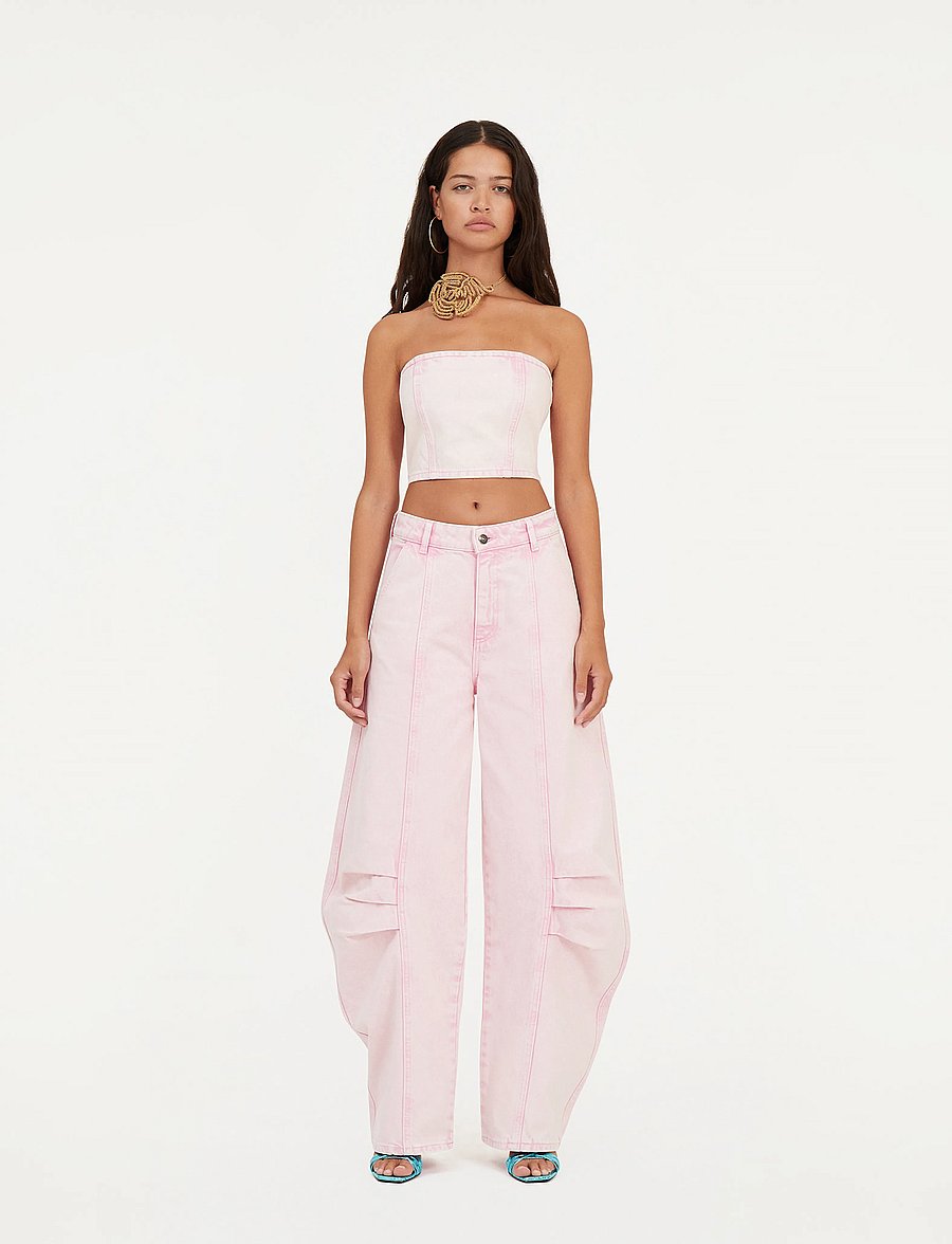 ROTATE - CARGO DENIM PANTS - light pink denim - 0
