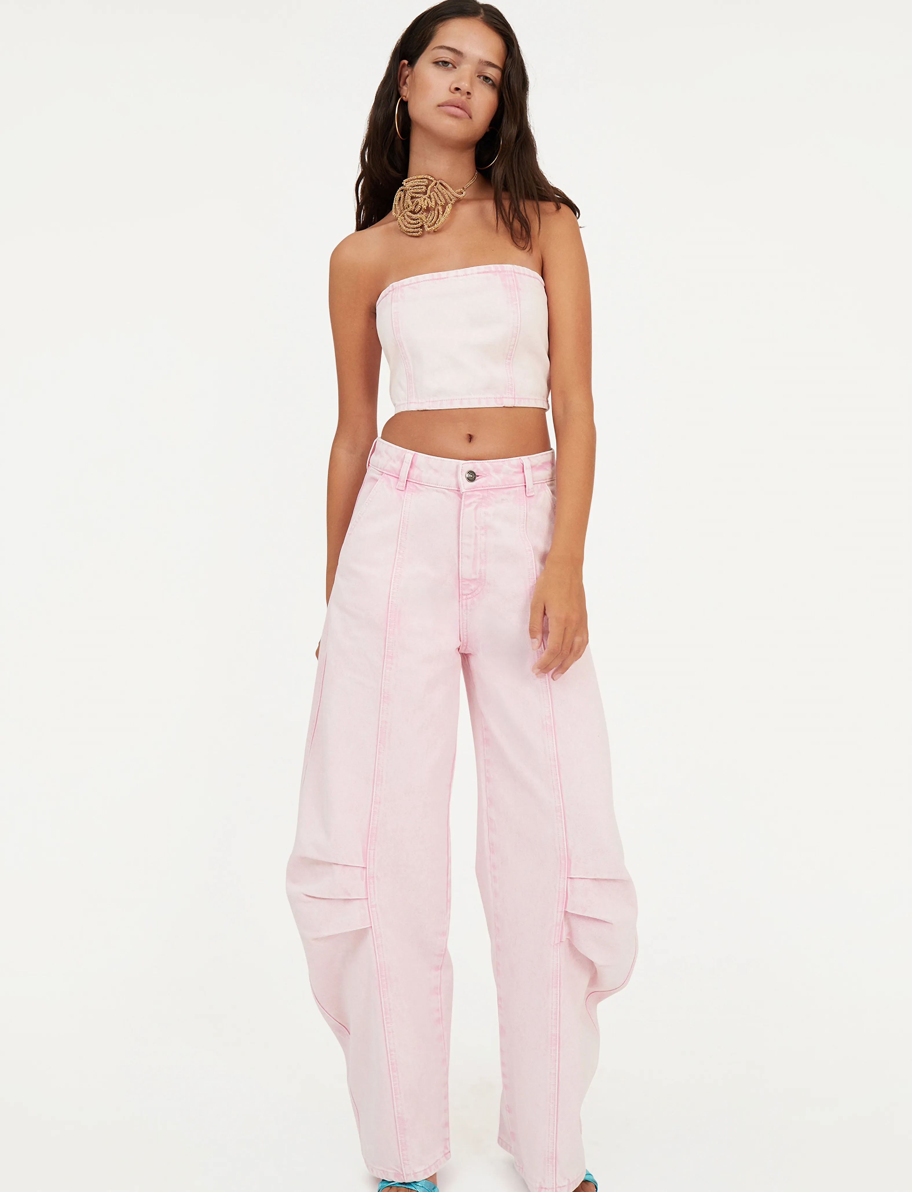 ROTATE - CARGO DENIM PANTS - light pink denim - 3