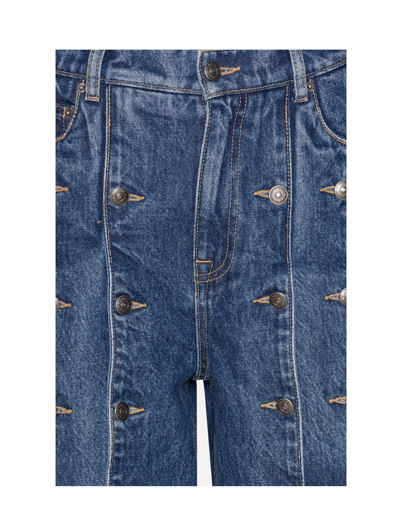 ROTATE - BUTTON DETAIL WIDE JEANS - víðar gallabuxur - medium blue denim - 2