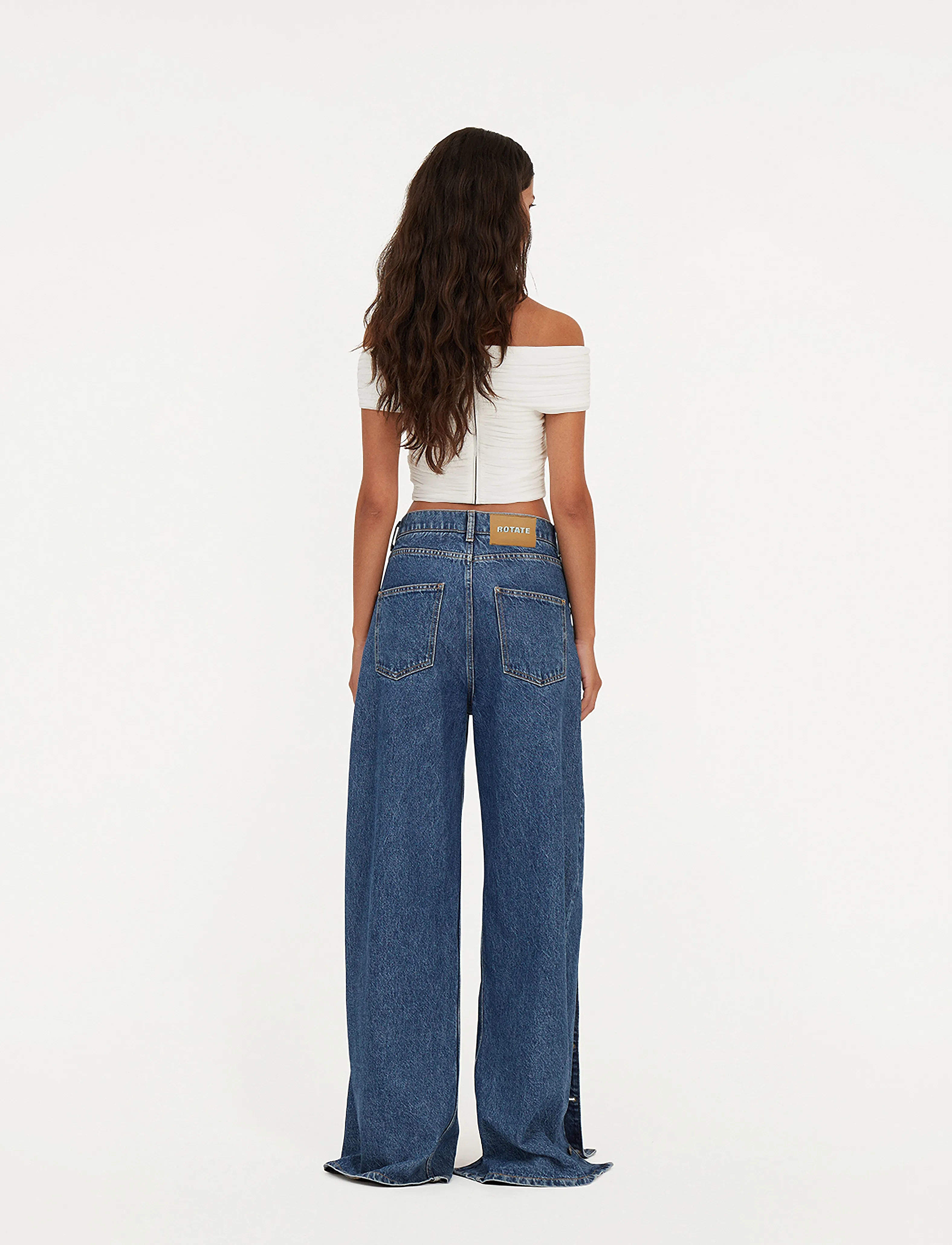 ROTATE - BUTTON DETAIL WIDE JEANS - víðar gallabuxur - medium blue denim - 5