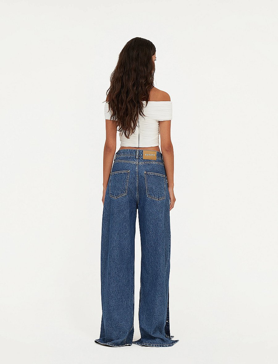 ROTATE - BUTTON DETAIL WIDE JEANS - víðar gallabuxur - medium blue denim - 5