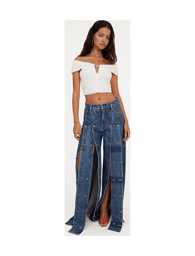 ROTATE Birger Christensen - Button Detail Wide Jeans - hosen mit weitem bein - medium blue denim - 4