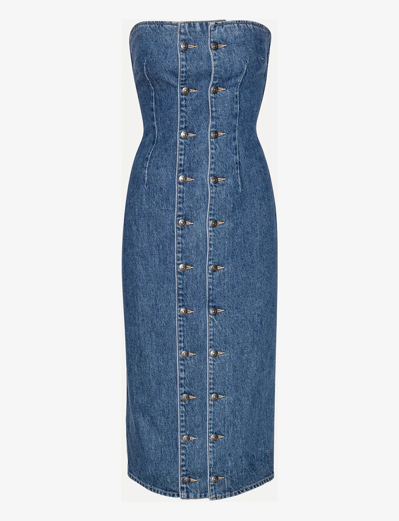 ROTATE Birger Christensen - Denim Button Detail Dress - medium blue denim - 1