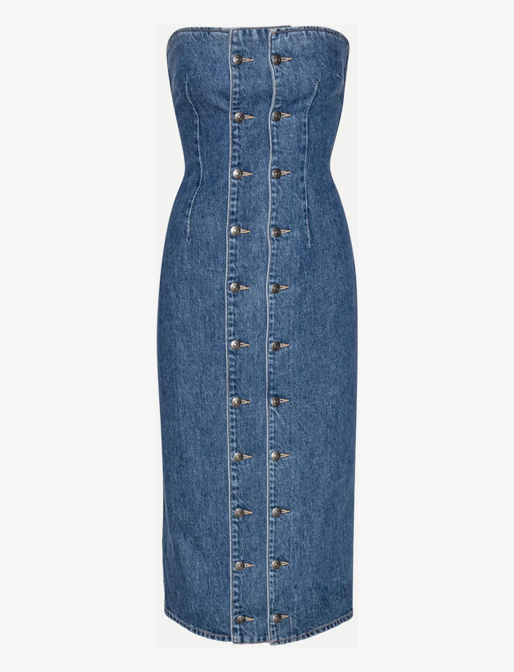 ROTATE Birger Christensen - Denim Button Detail Dress - etuikleider - medium blue denim - 1