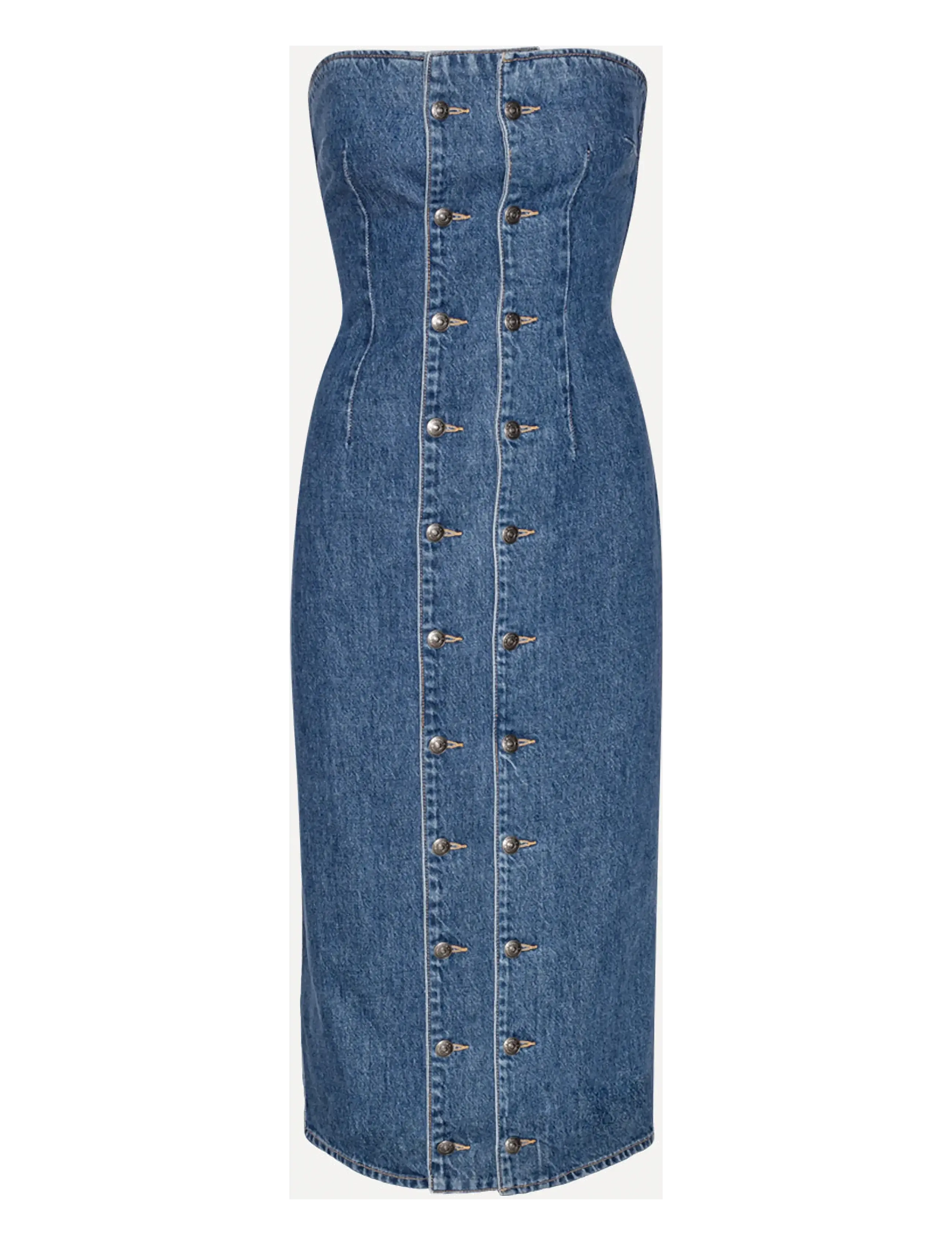 ROTATE - DENIM BUTTON DETAIL DRESS - medium blue denim - 1