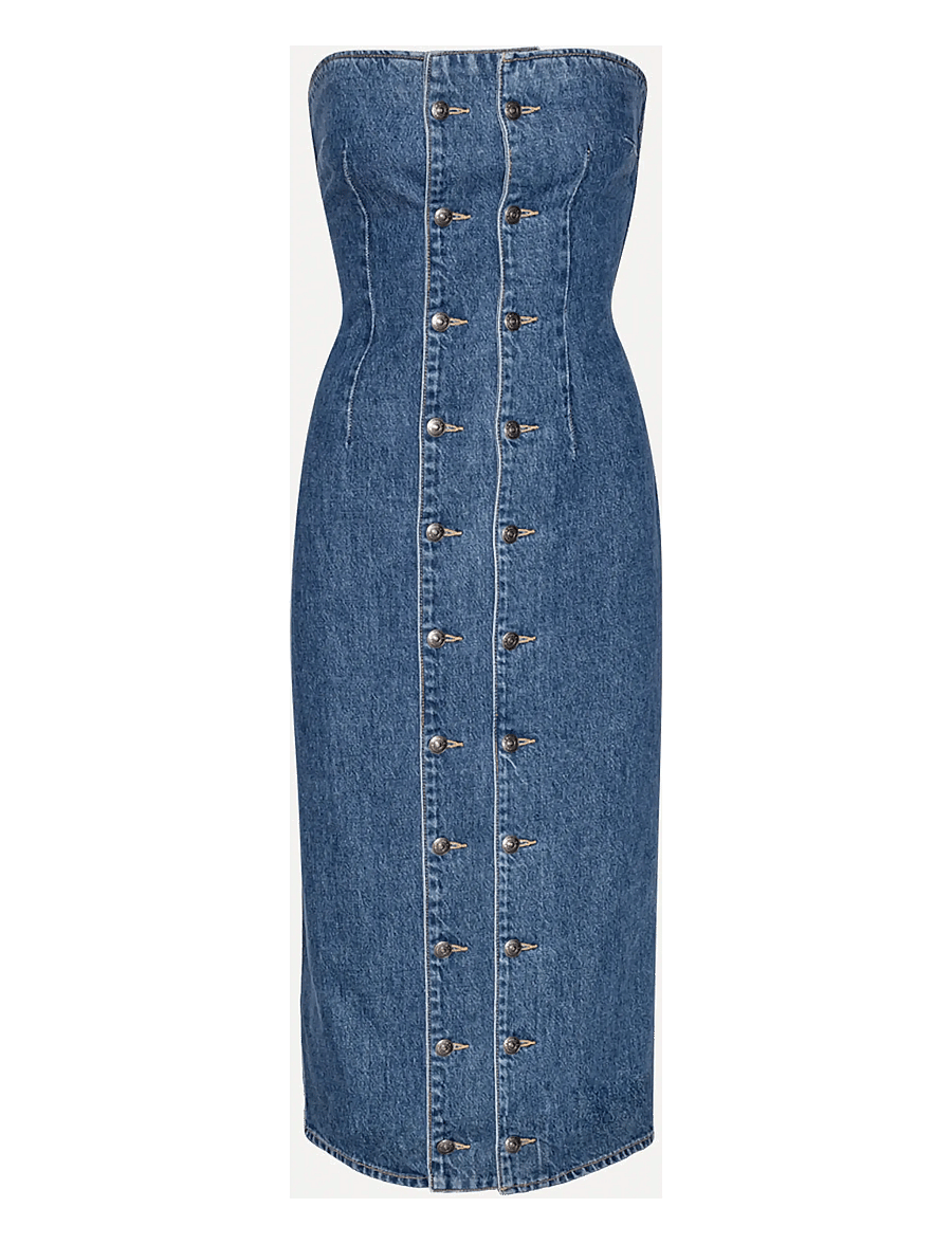 ROTATE - DENIM BUTTON DETAIL DRESS - stramme kjoler - medium blue denim - 1