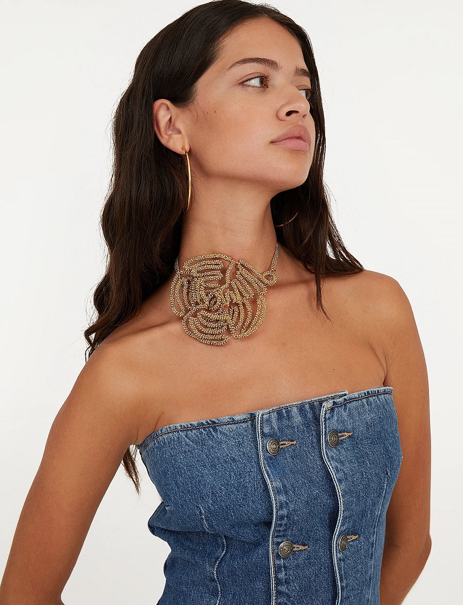ROTATE - DENIM BUTTON DETAIL DRESS - stramme kjoler - medium blue denim - 4